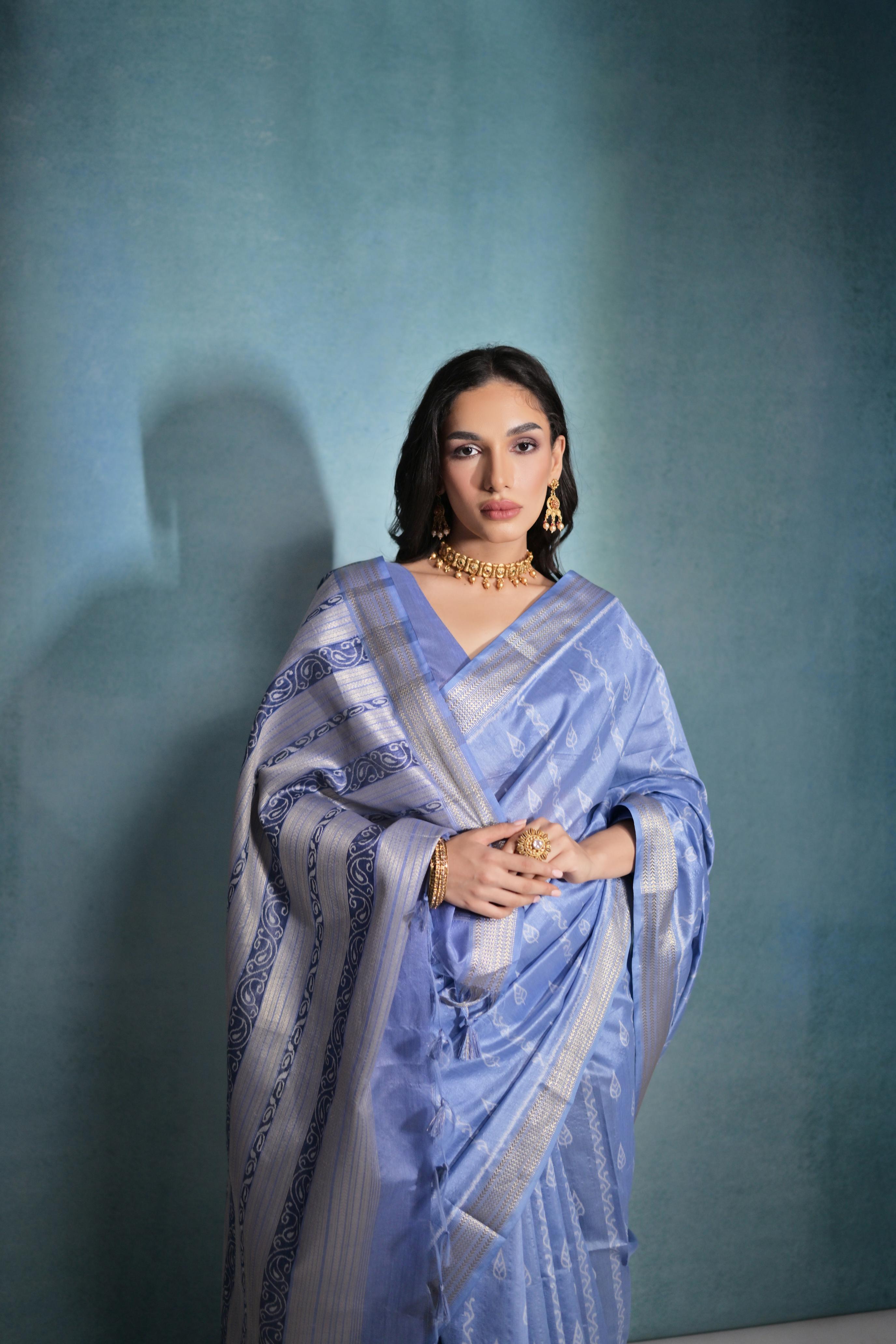 Steel Blue  Handloom Silk Sari