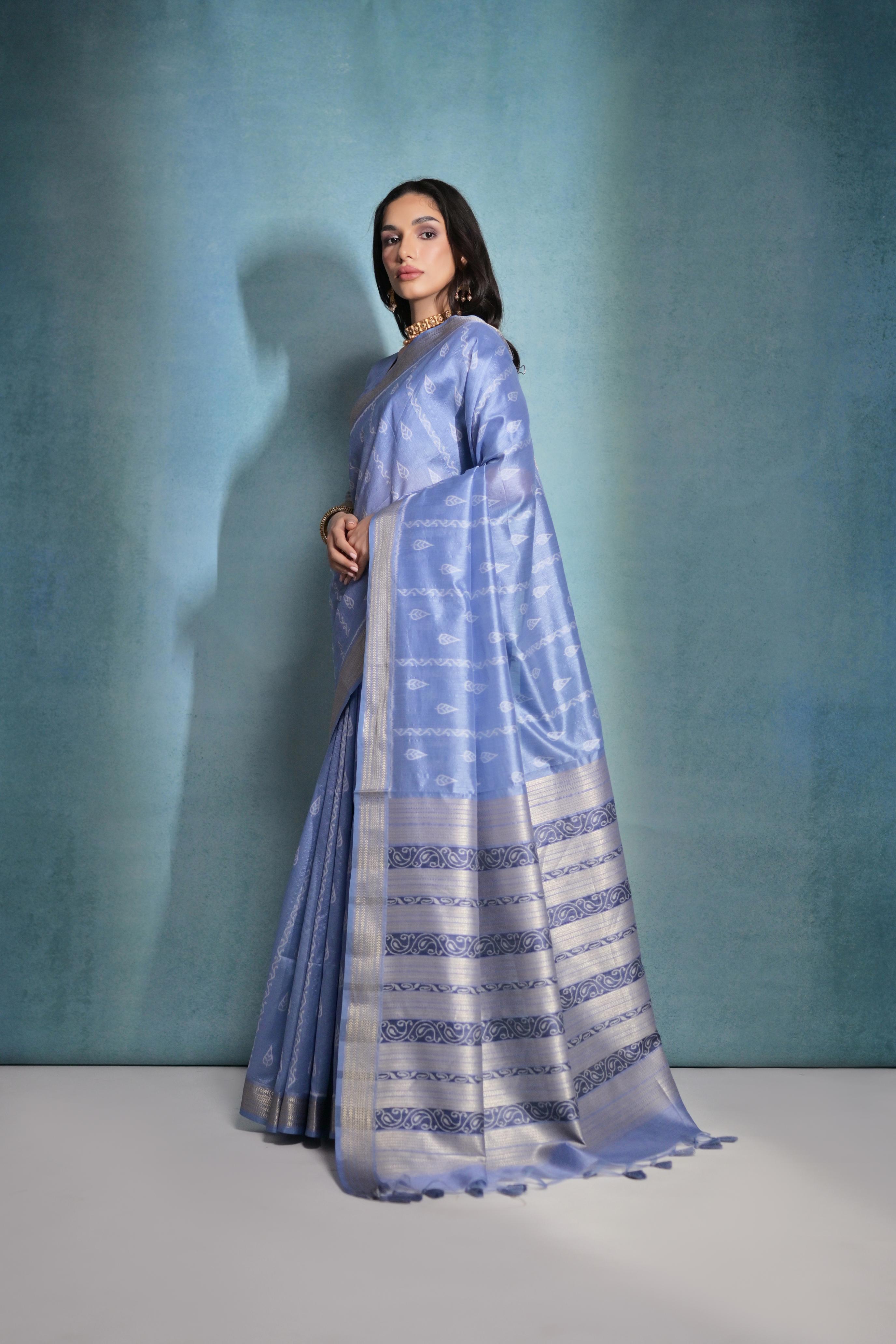 Steel Blue  Handloom Silk Sari