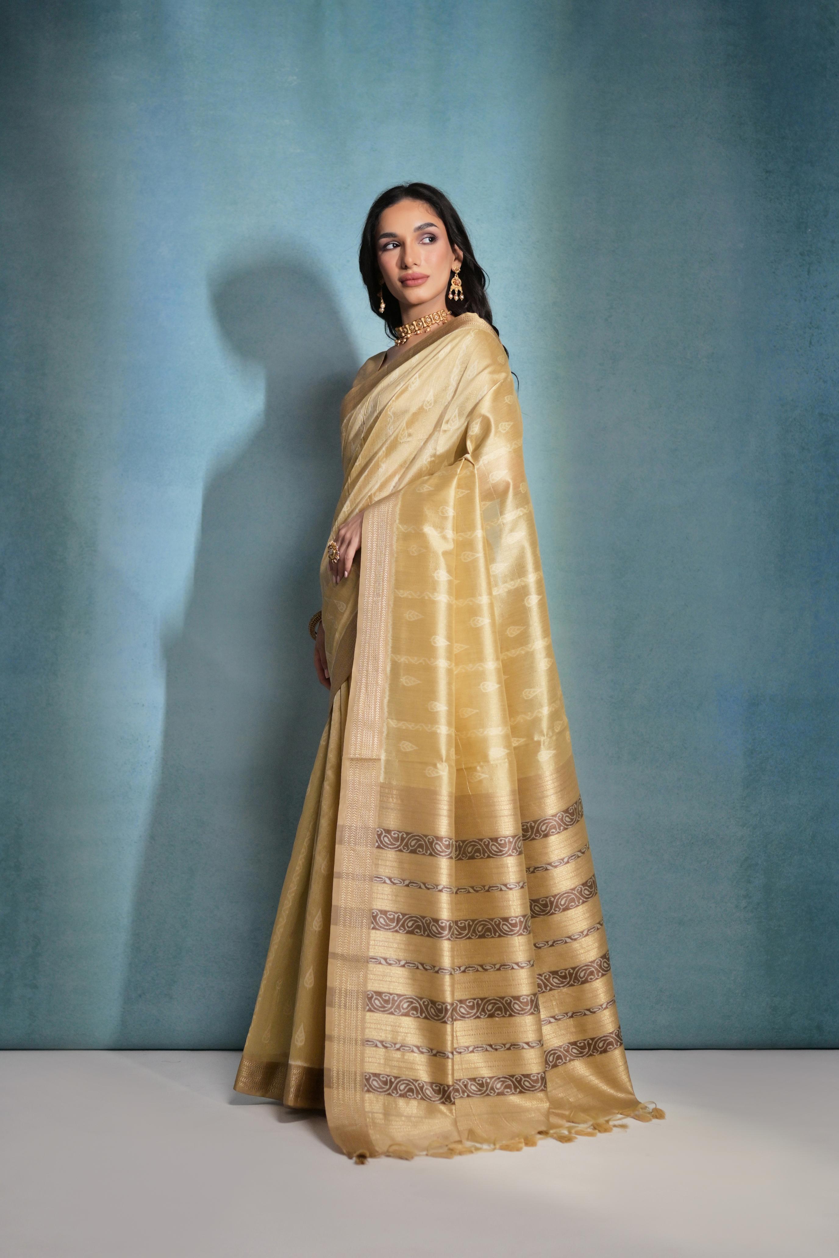 Golden(Beige) Handloom Silk Sari