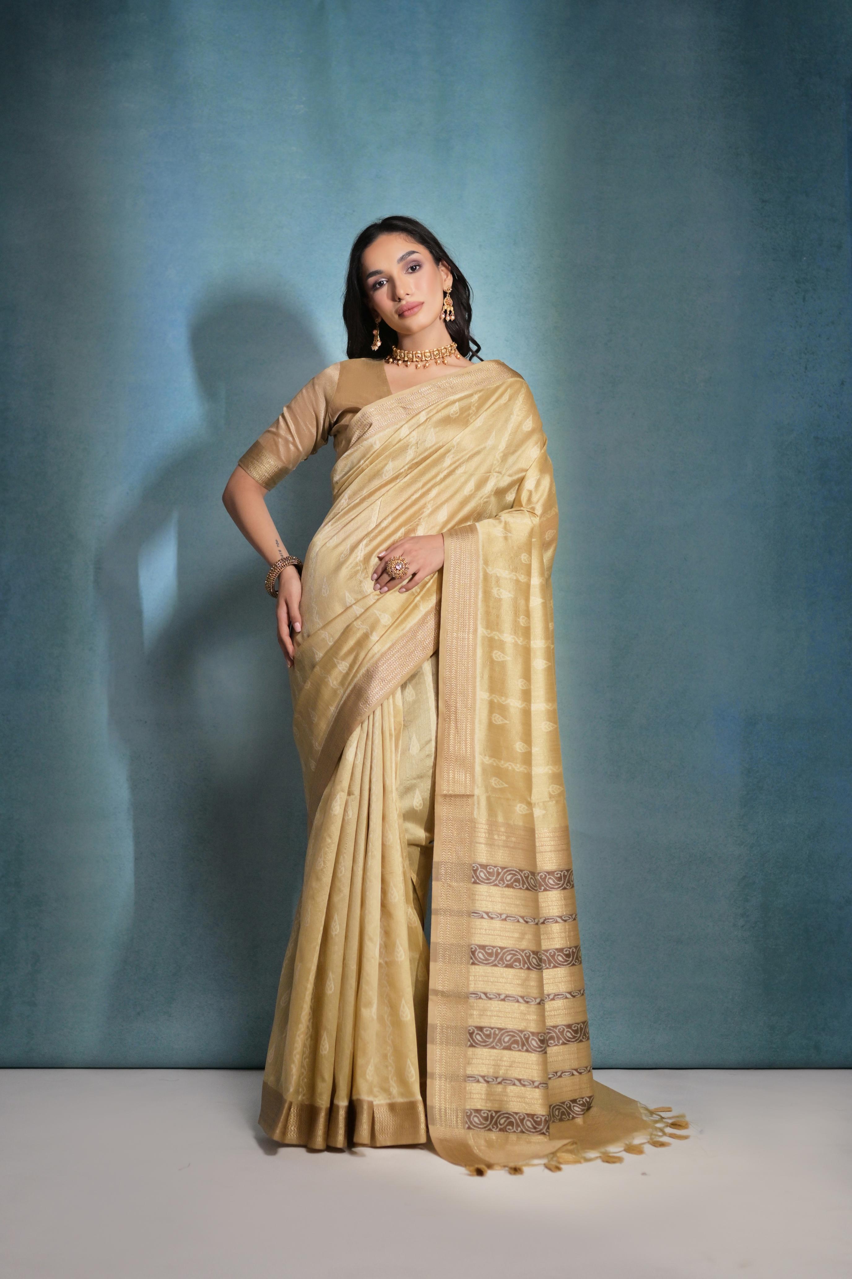 Golden(Beige) Handloom Silk Sari