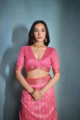 Rose Pink Handloom silk saree