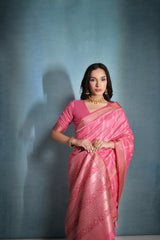 Rose Pink Handloom silk saree