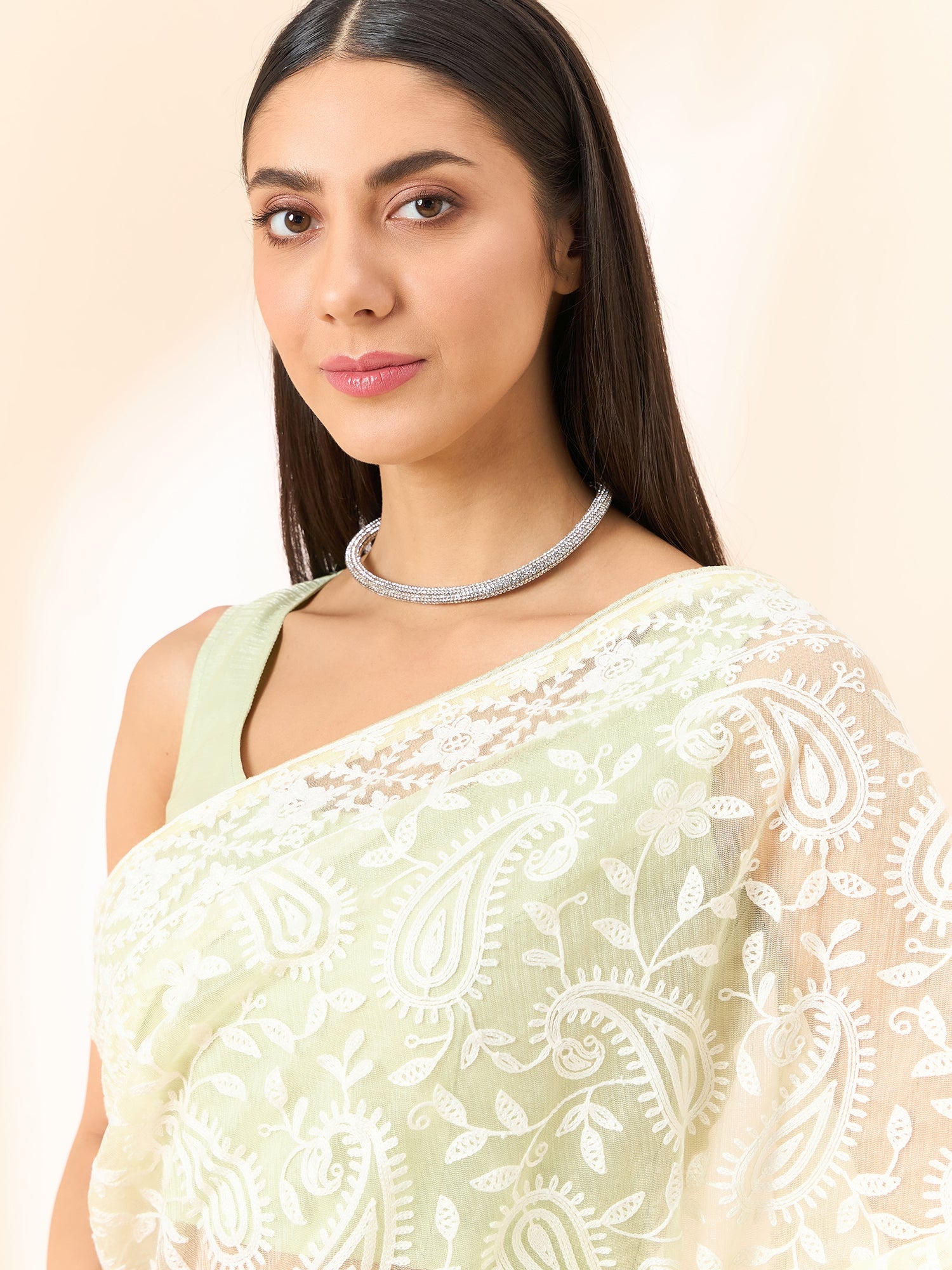 Lemon Yellow Organza Saree