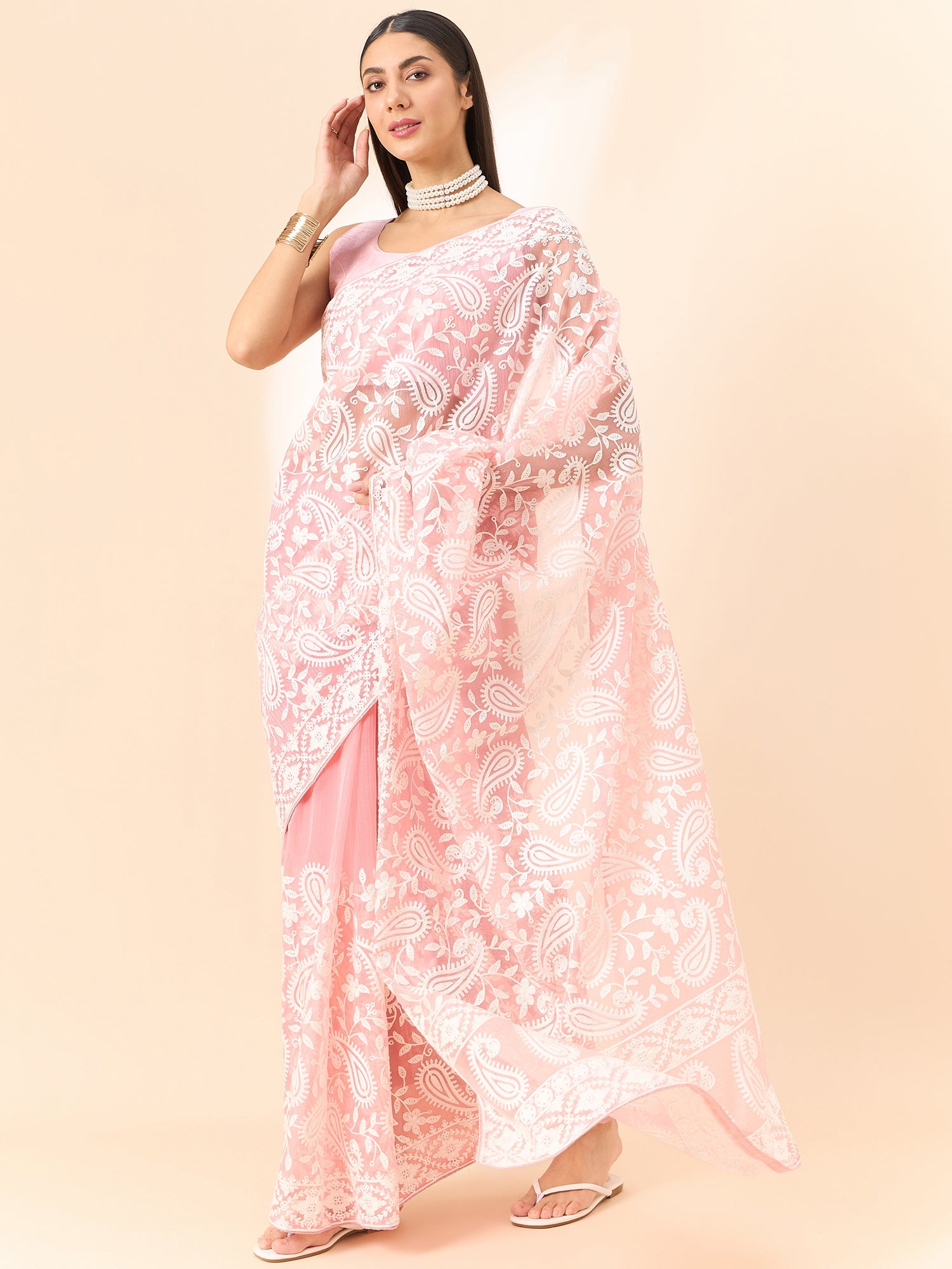Pastel Pink Organza Saree