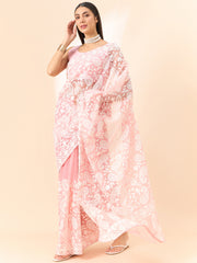 Pastel Pink Organza Saree