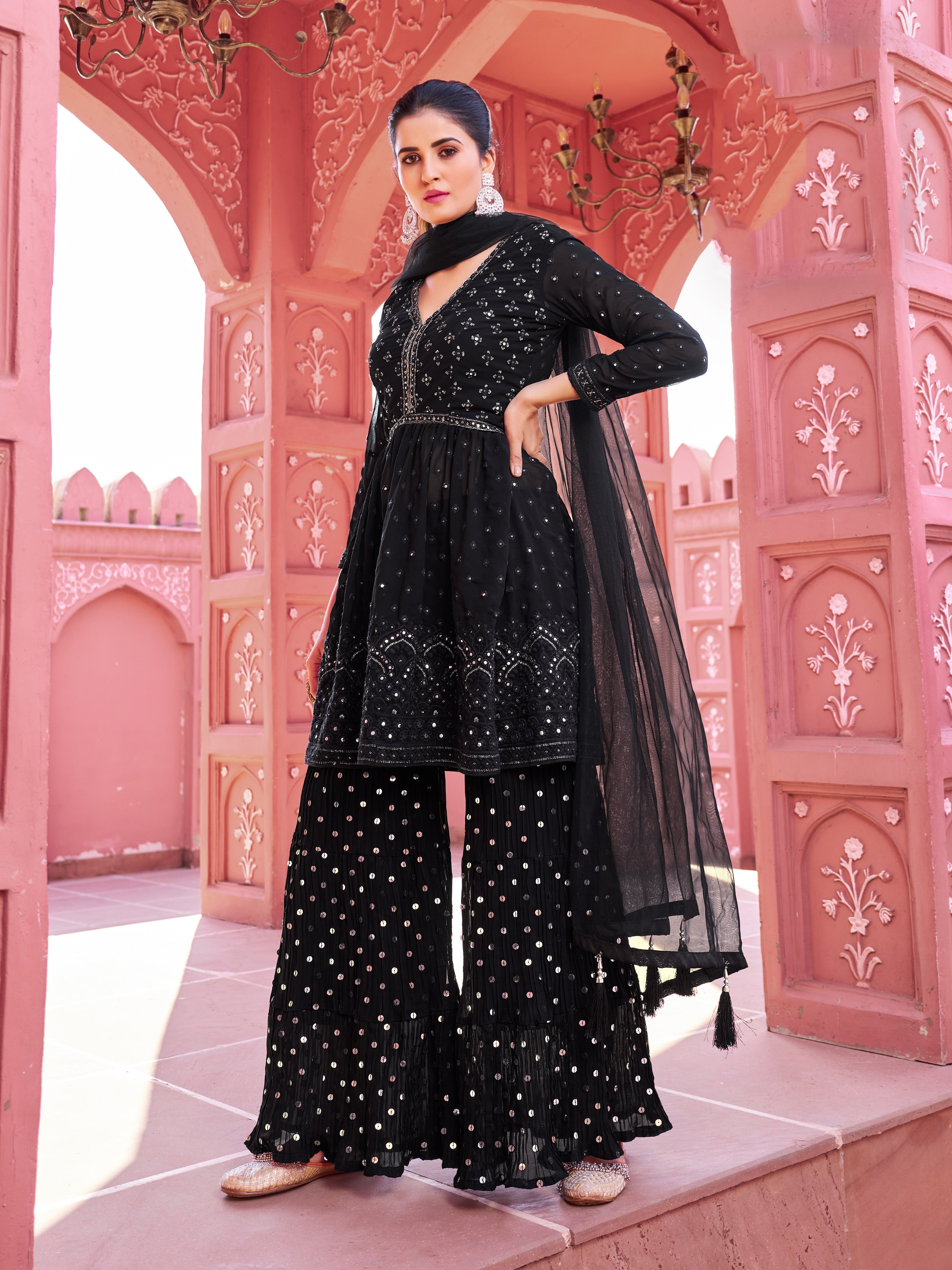 Nakshatra Black Mirrored Sharara set