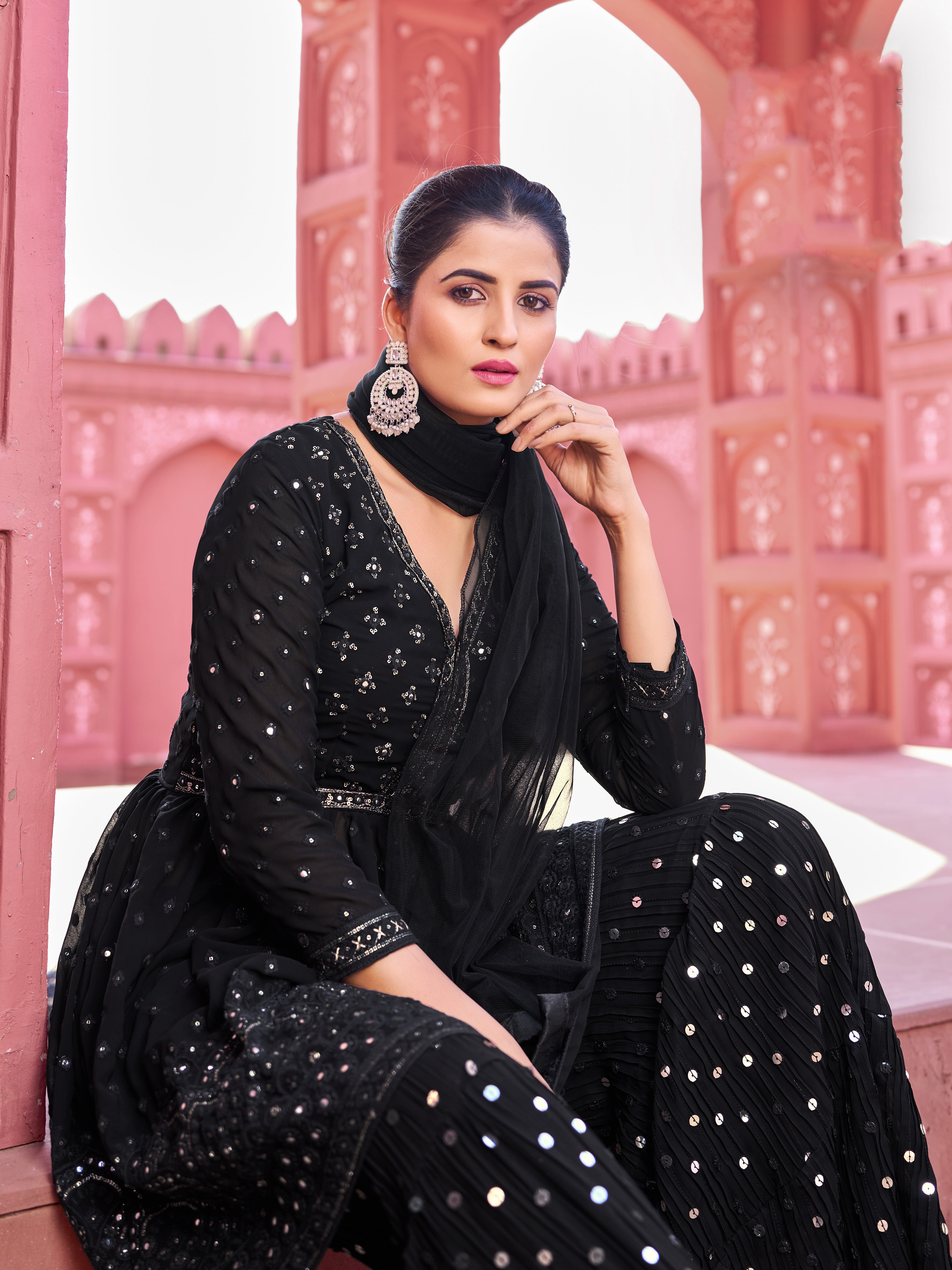 Nakshatra Black Mirrored Sharara set