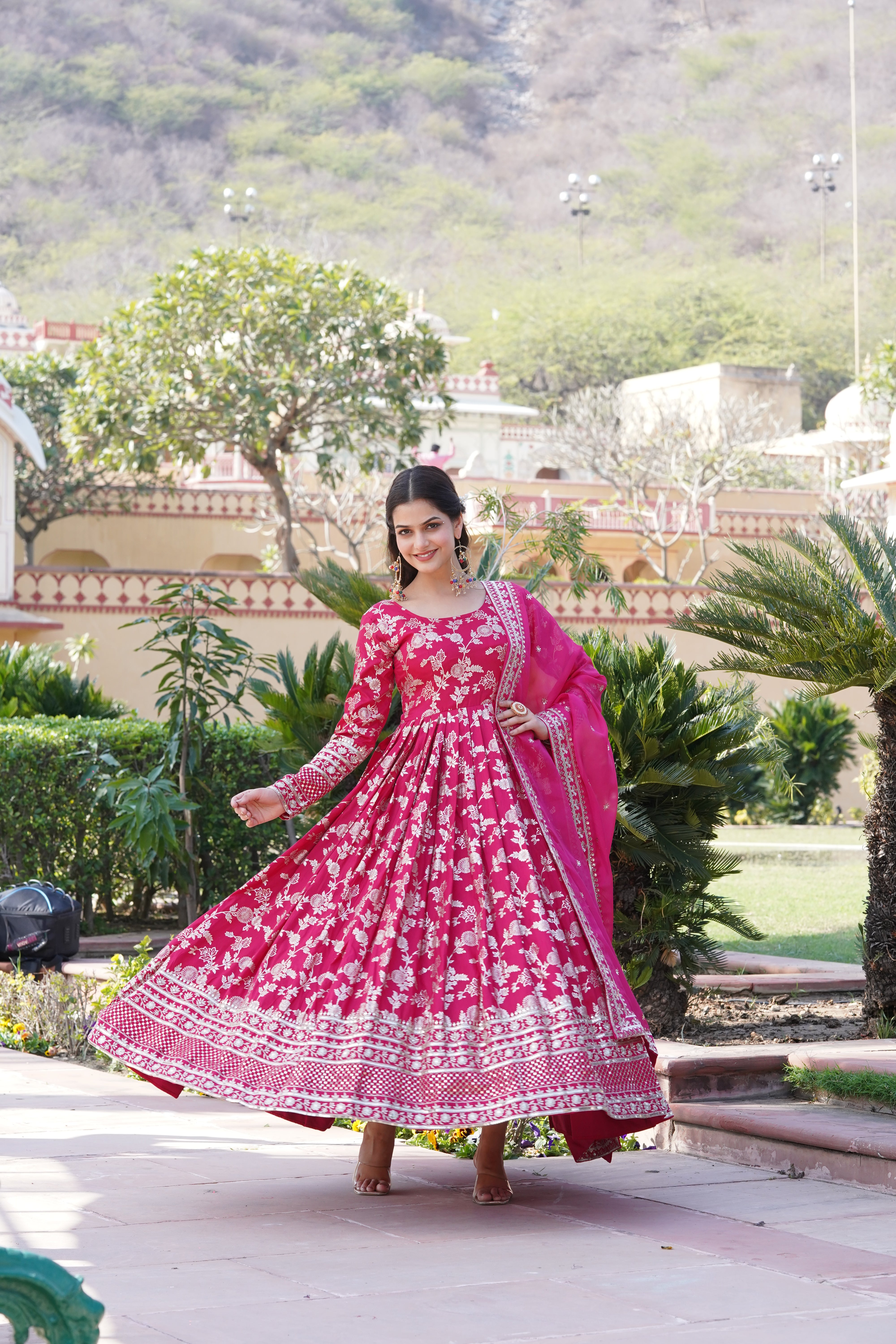 Playful Pink Indo western Gown