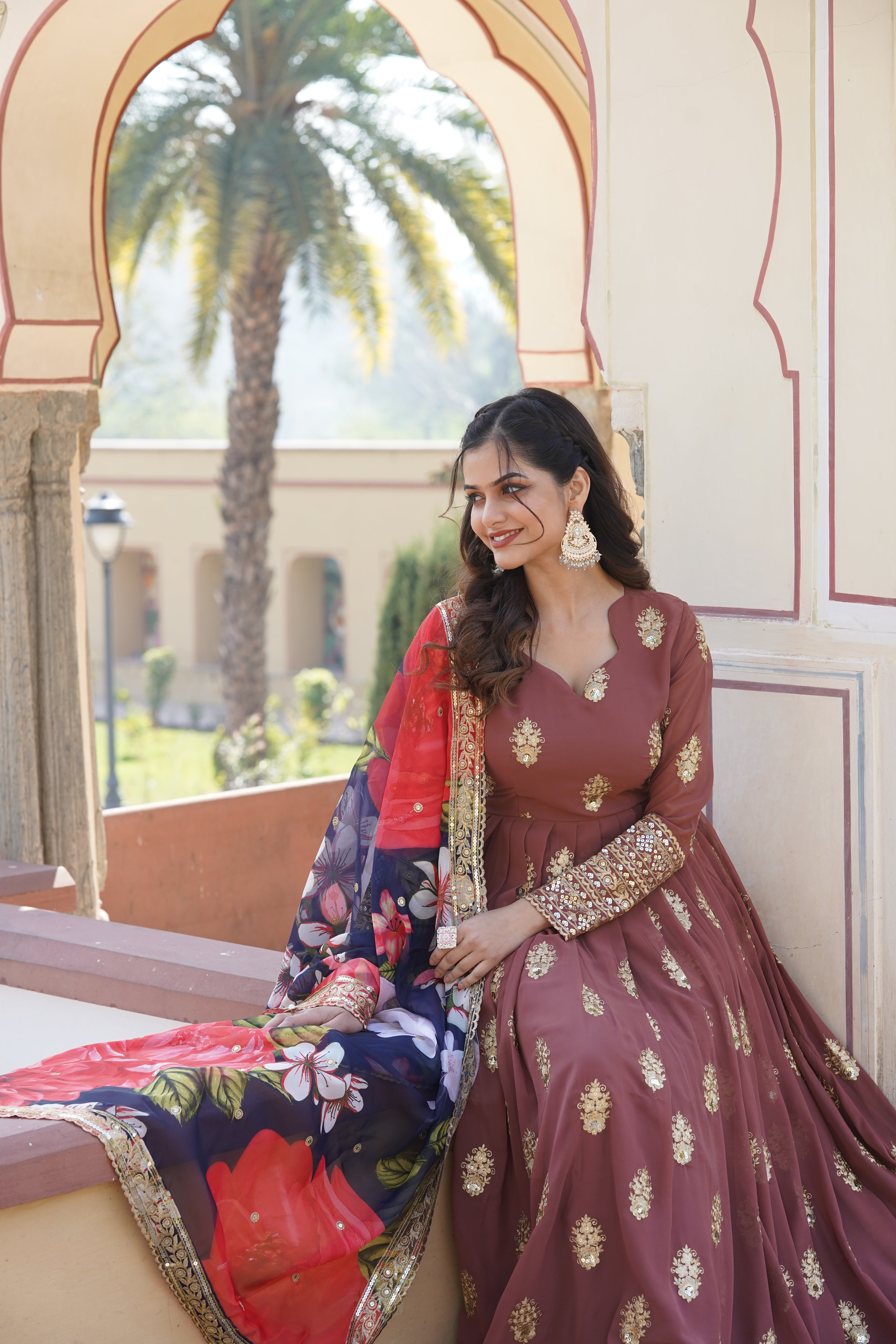 Nakshatra Brown Indian gown for women