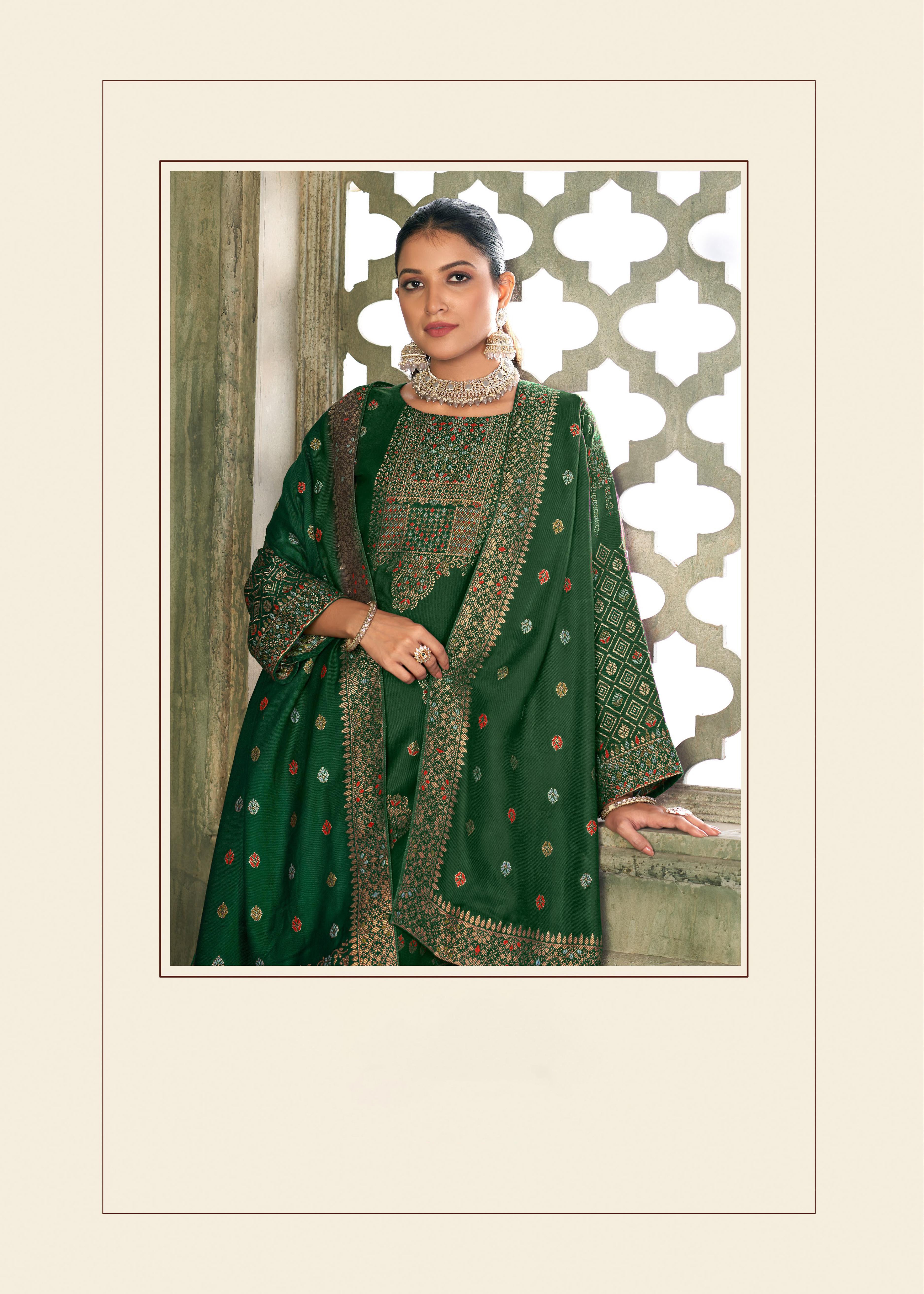 Nakshatra Bottle green  Pashmina suit