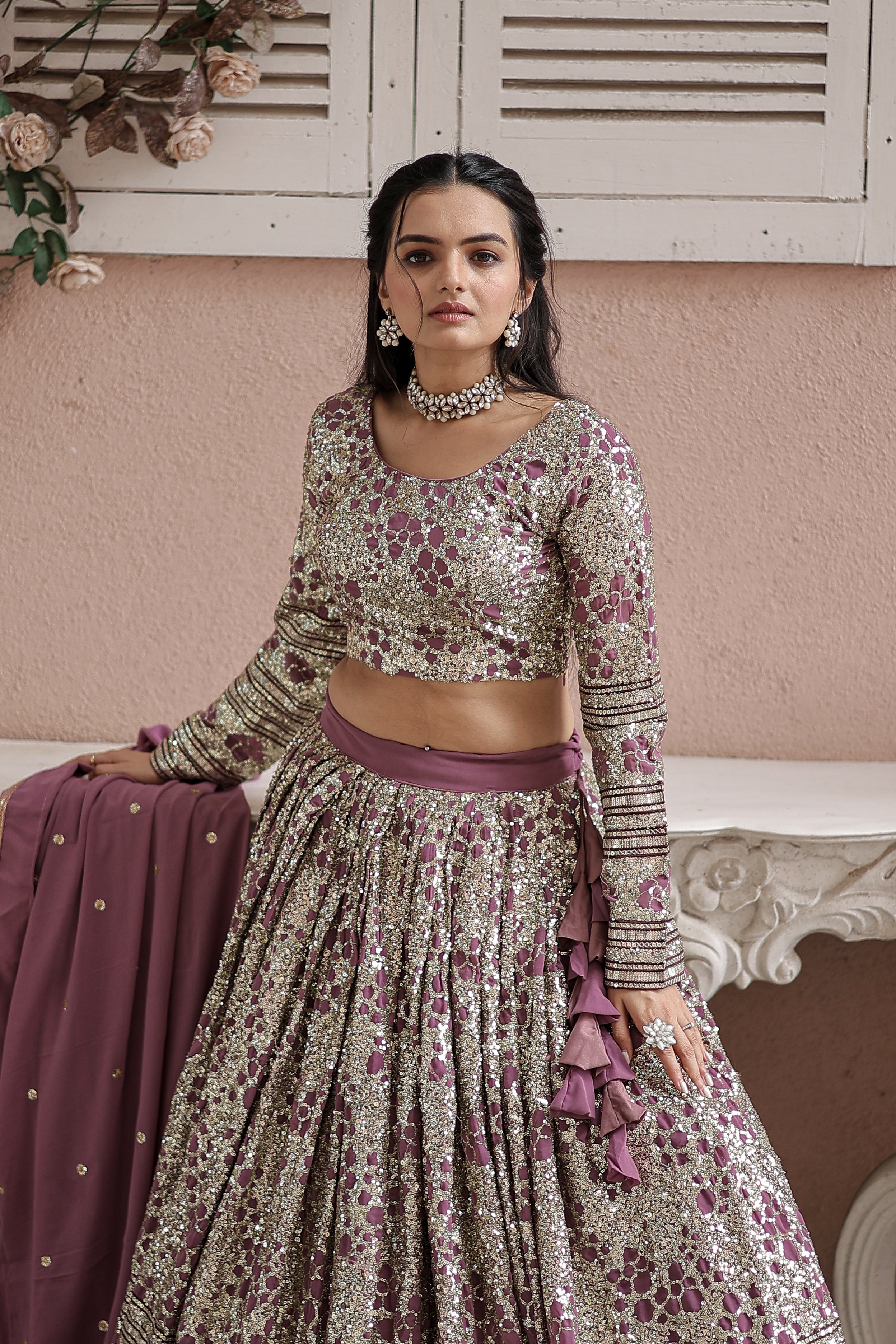 Nakshatra Wine sequined Lehenga