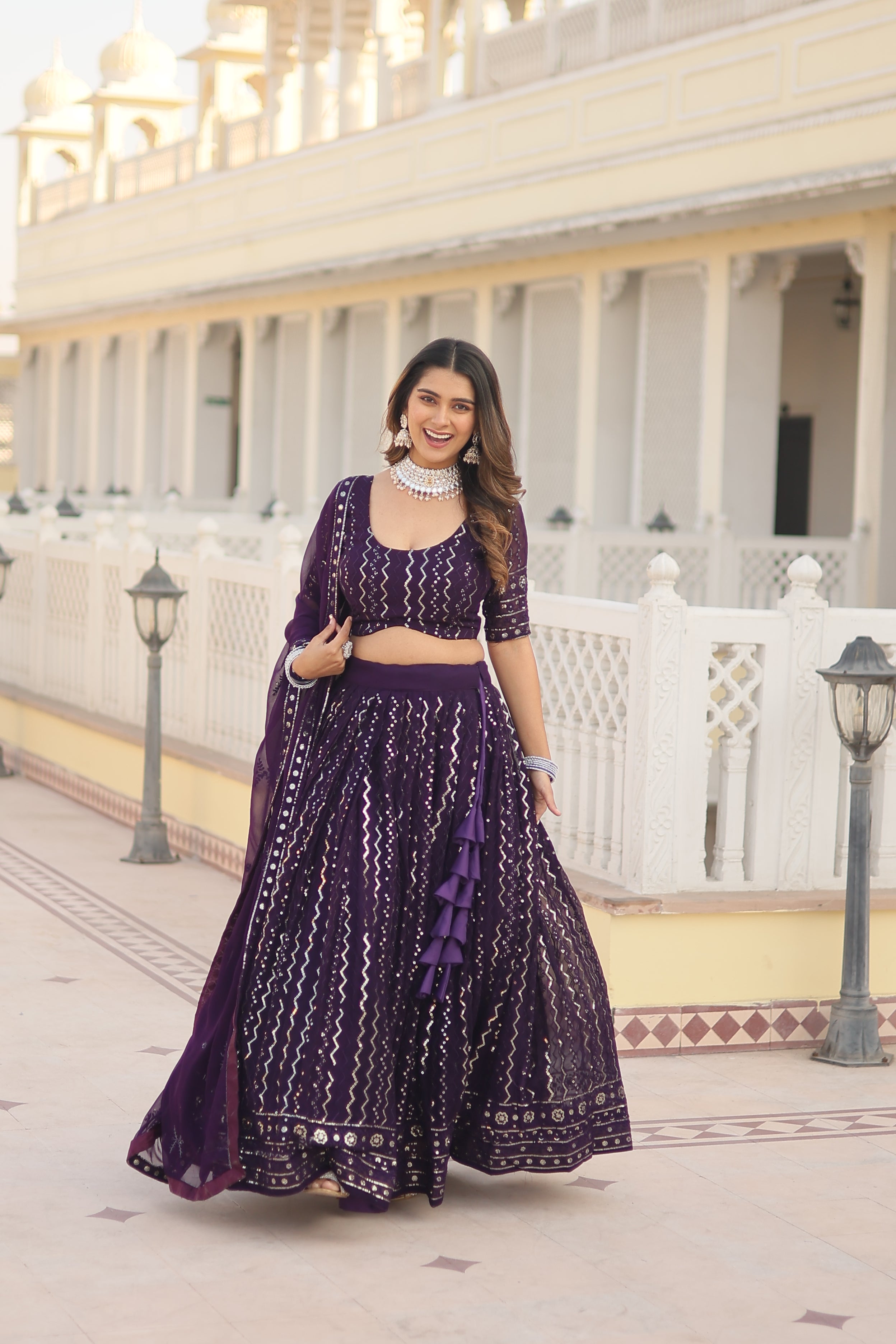 Nakshatra Sequined Purple Lehenga