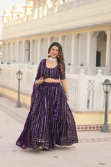 Nakshatra Sequined Purple Lehenga