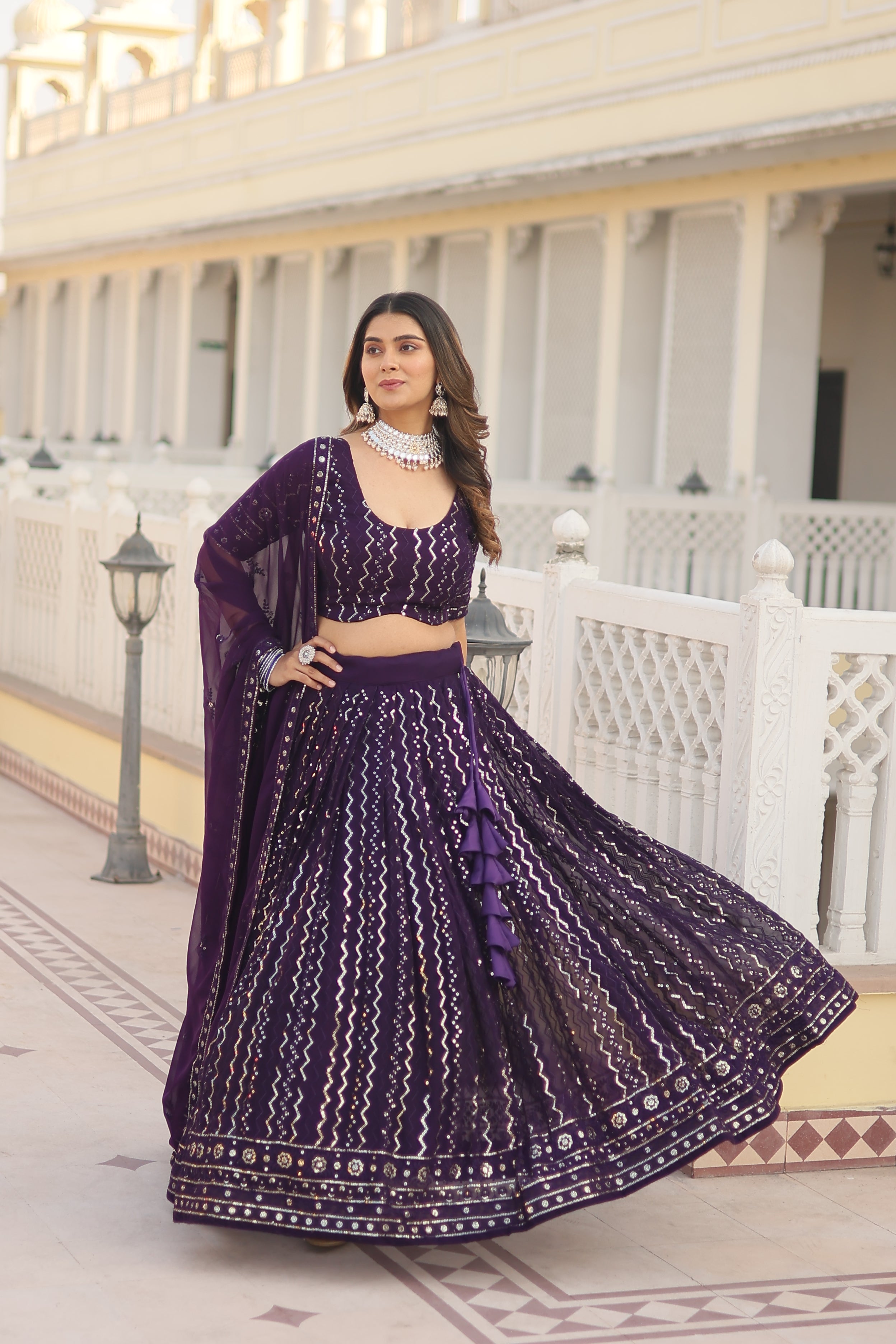 Nakshatra Sequined Purple Lehenga