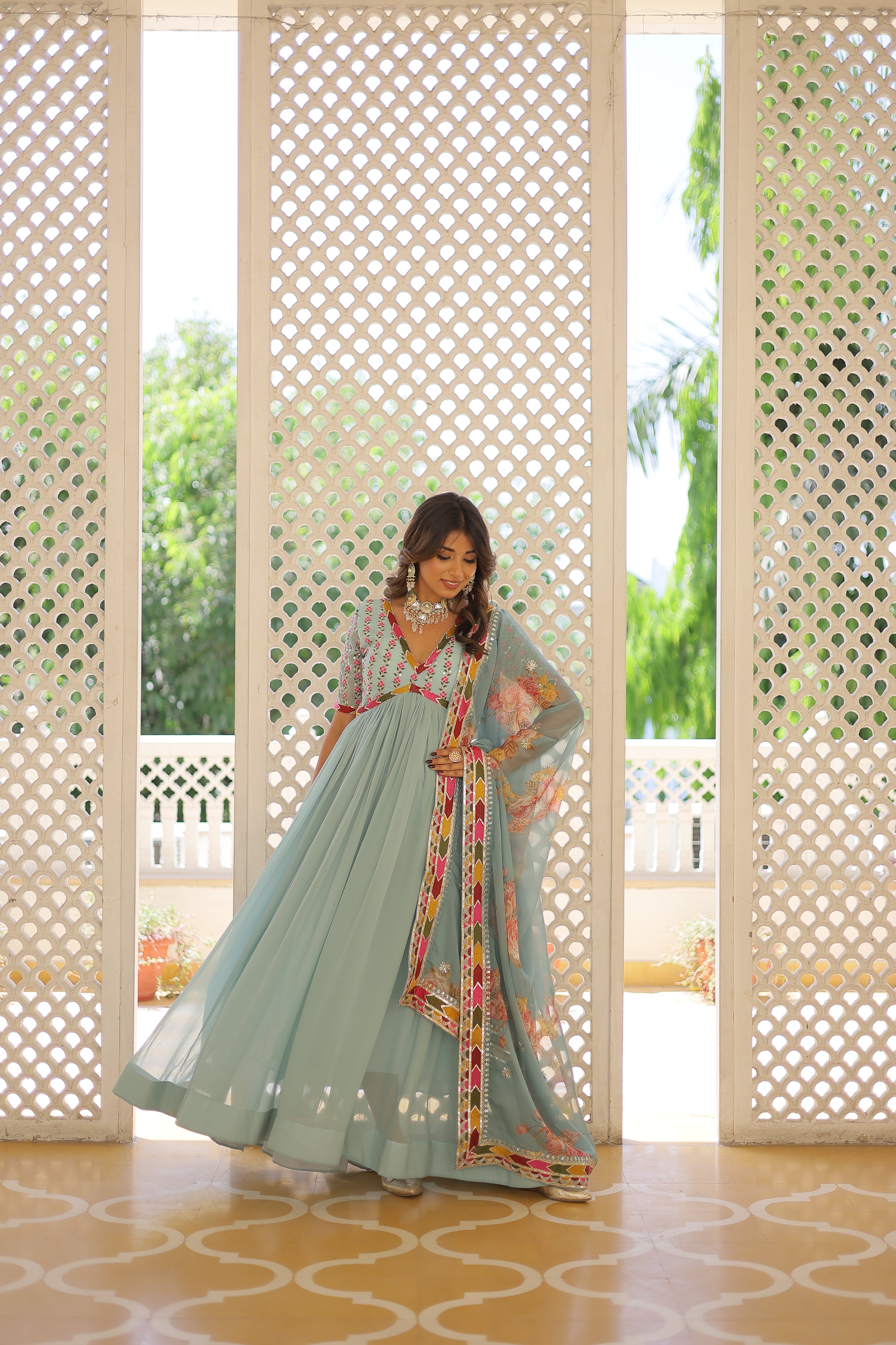 Nakshatra Sky Blue Readymade party wear gown