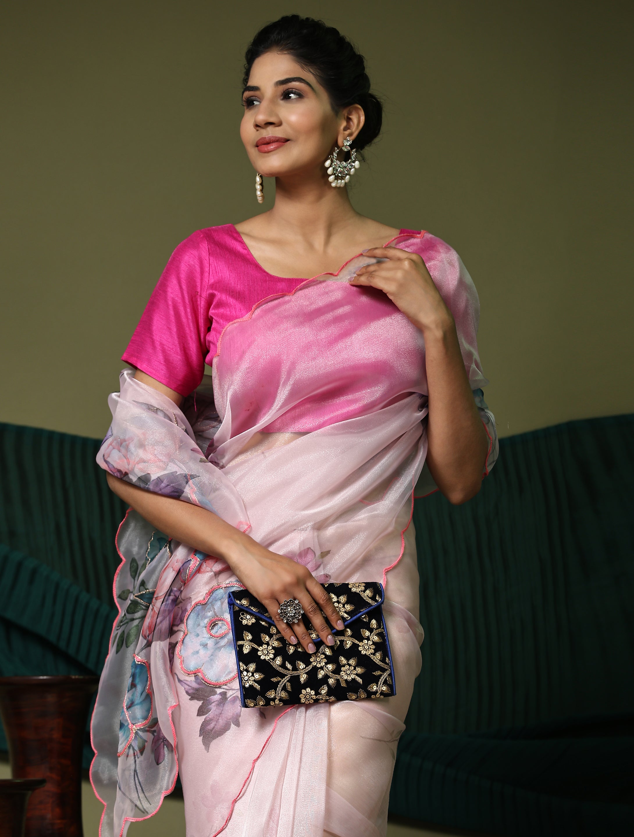 Nakshatra Pink organza saree