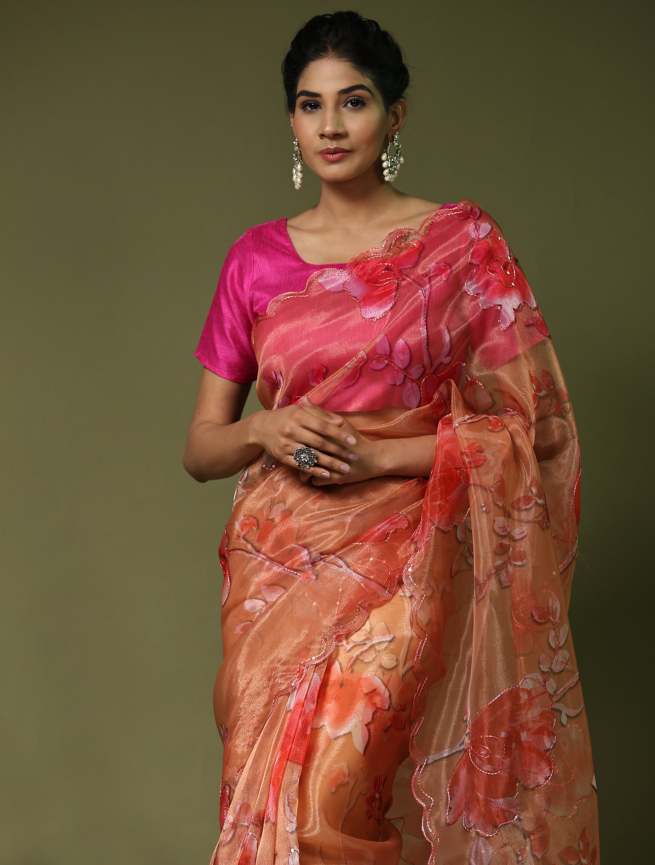 Nakshatra Orange organza saree