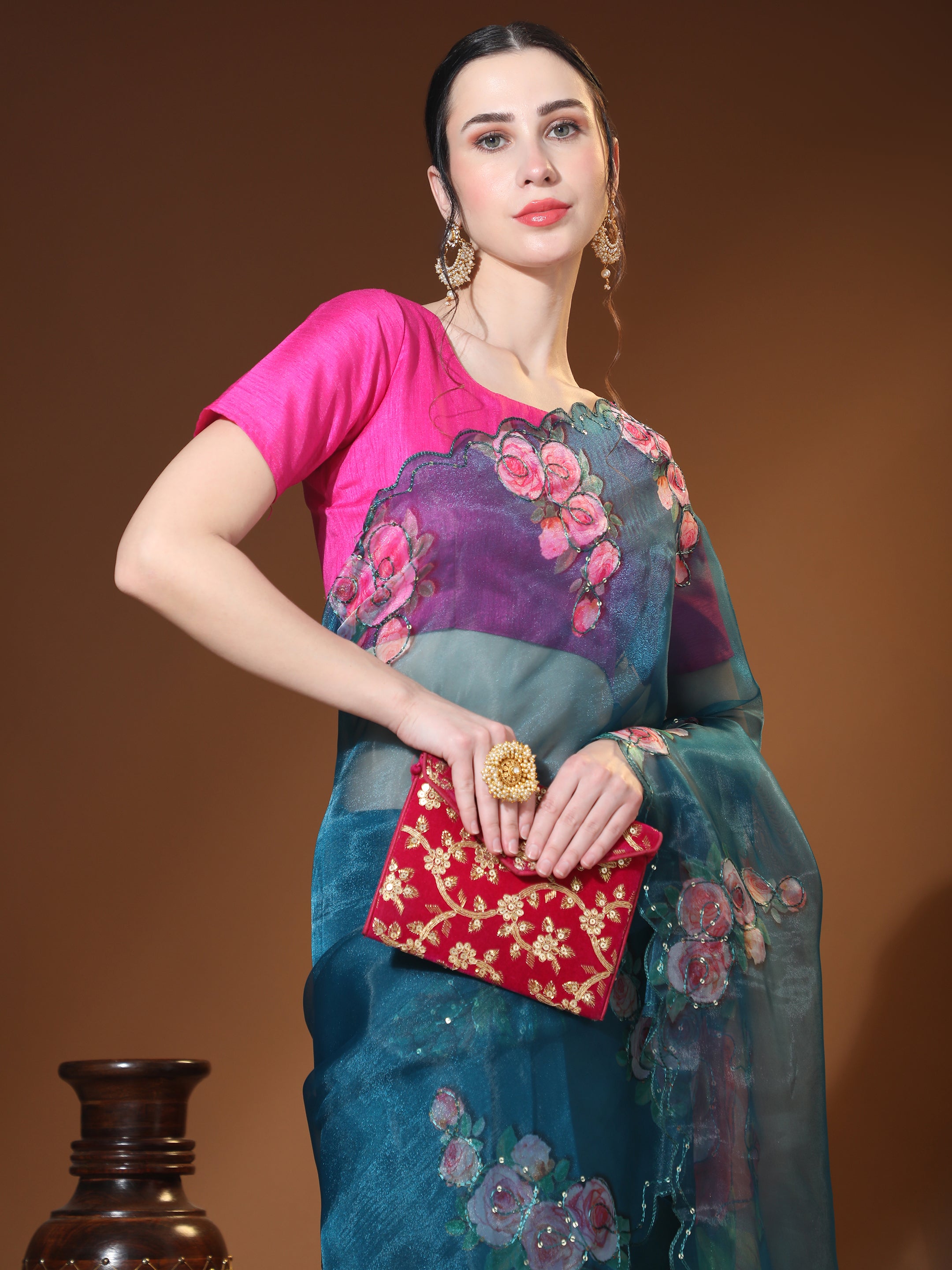 Nakshatra Teal Blue  organza saree