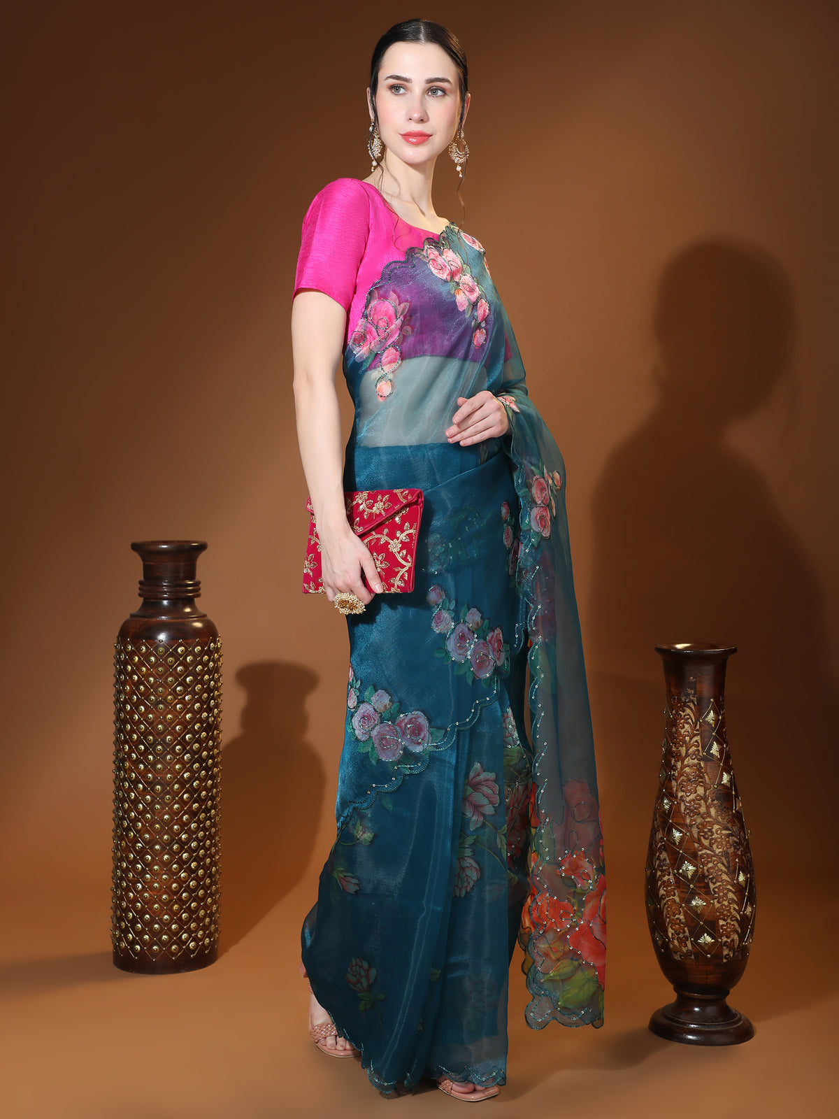 Nakshatra Teal Blue  organza saree