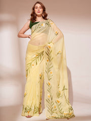 Nakshatra Lemon yellow Printed saree