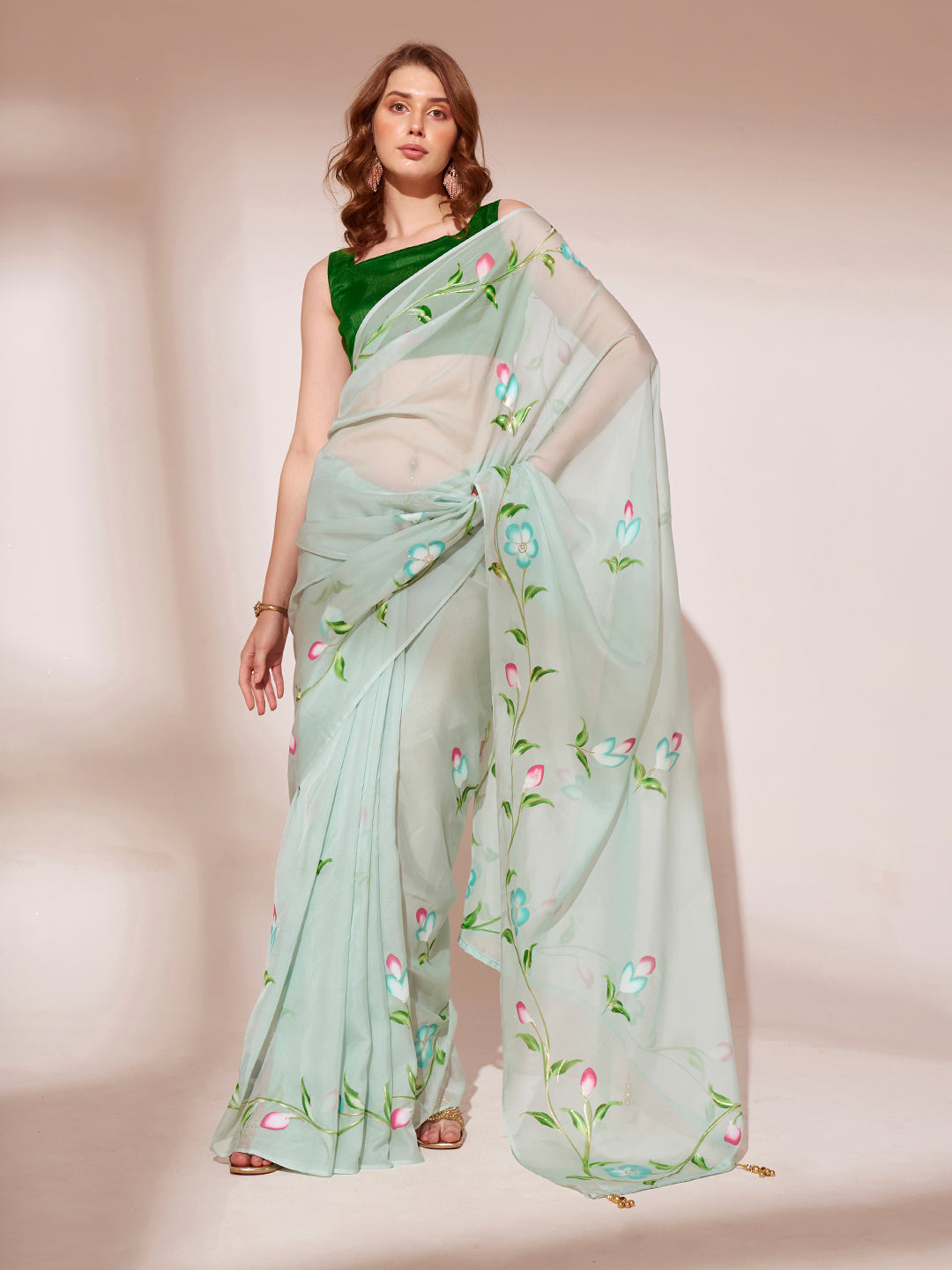 Nakshatra Pista Green Printed saree