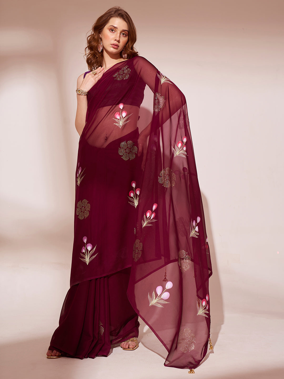 Nakshatra Maroon Printed saree