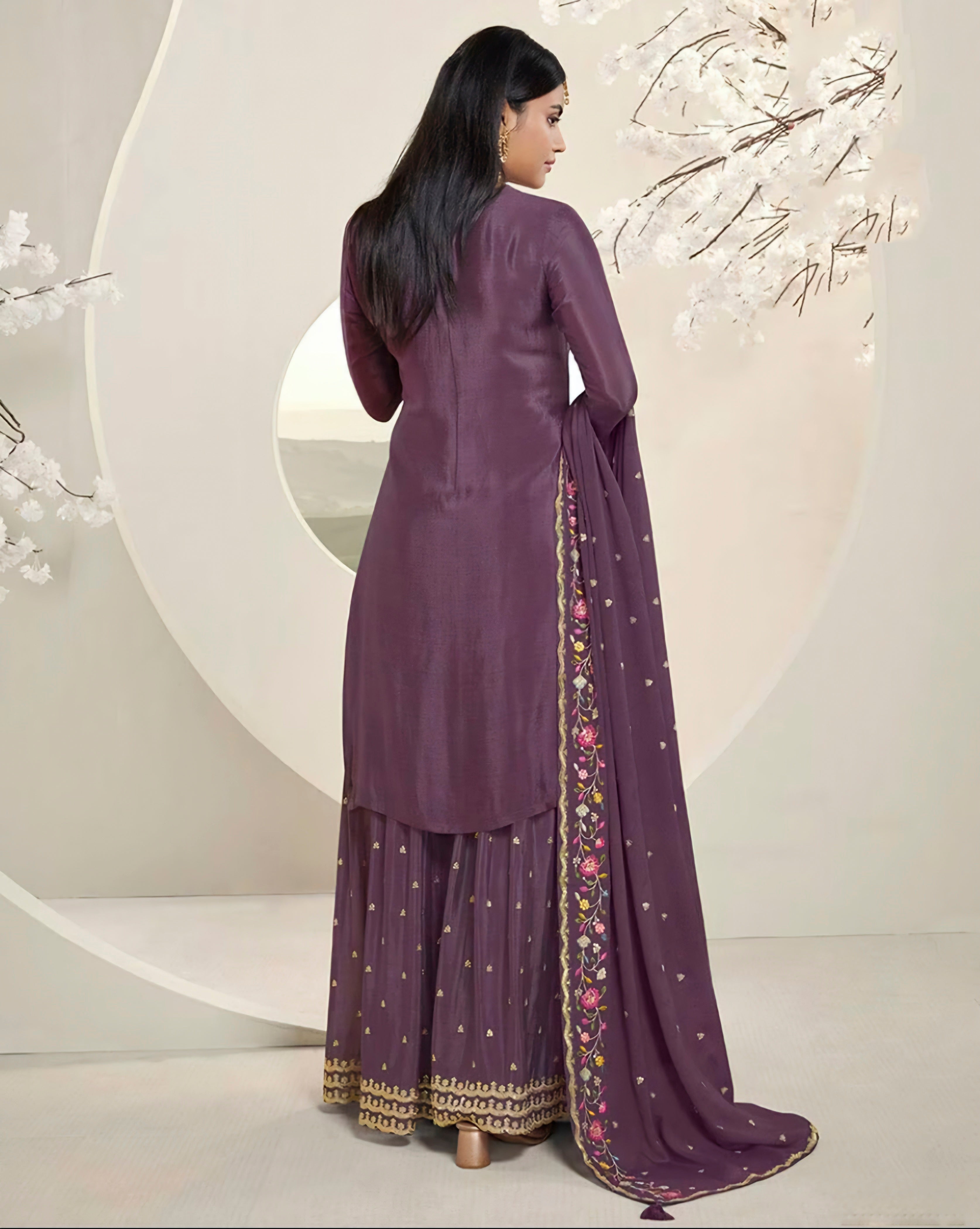 Nakshatra Mauve Party wear Sharara suit