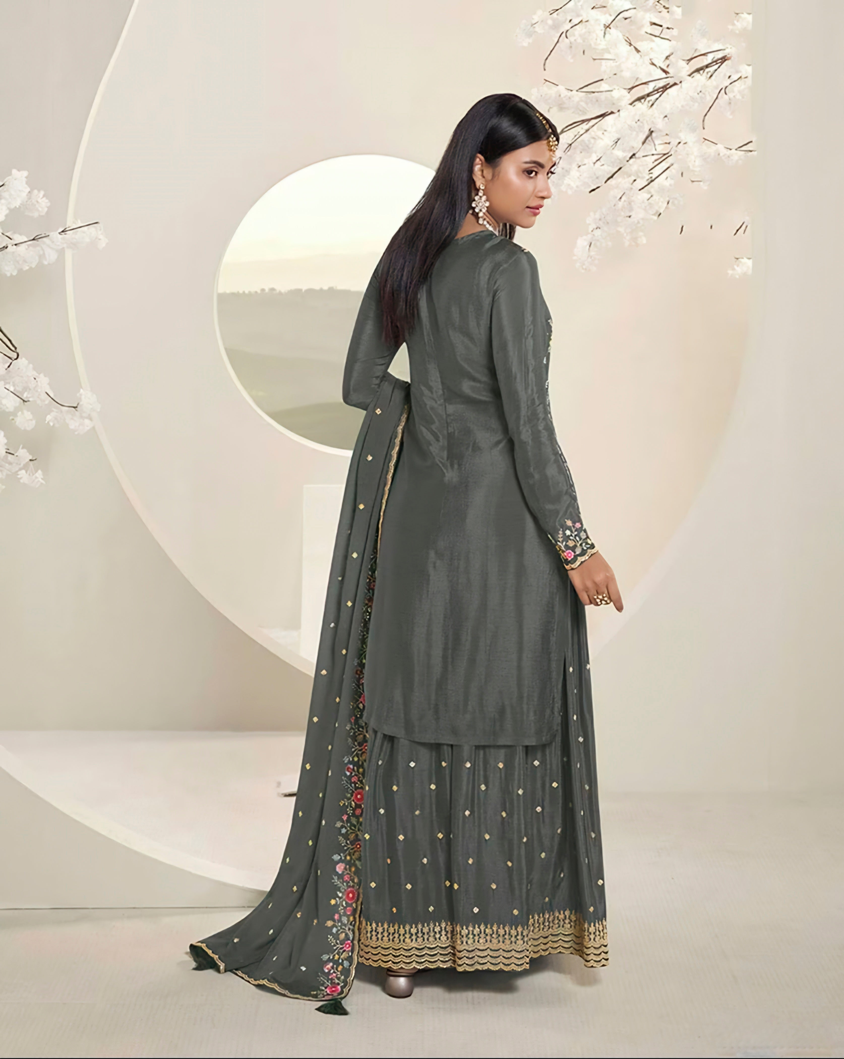 Nakshatra  Olive Green Party wear Sharara suit