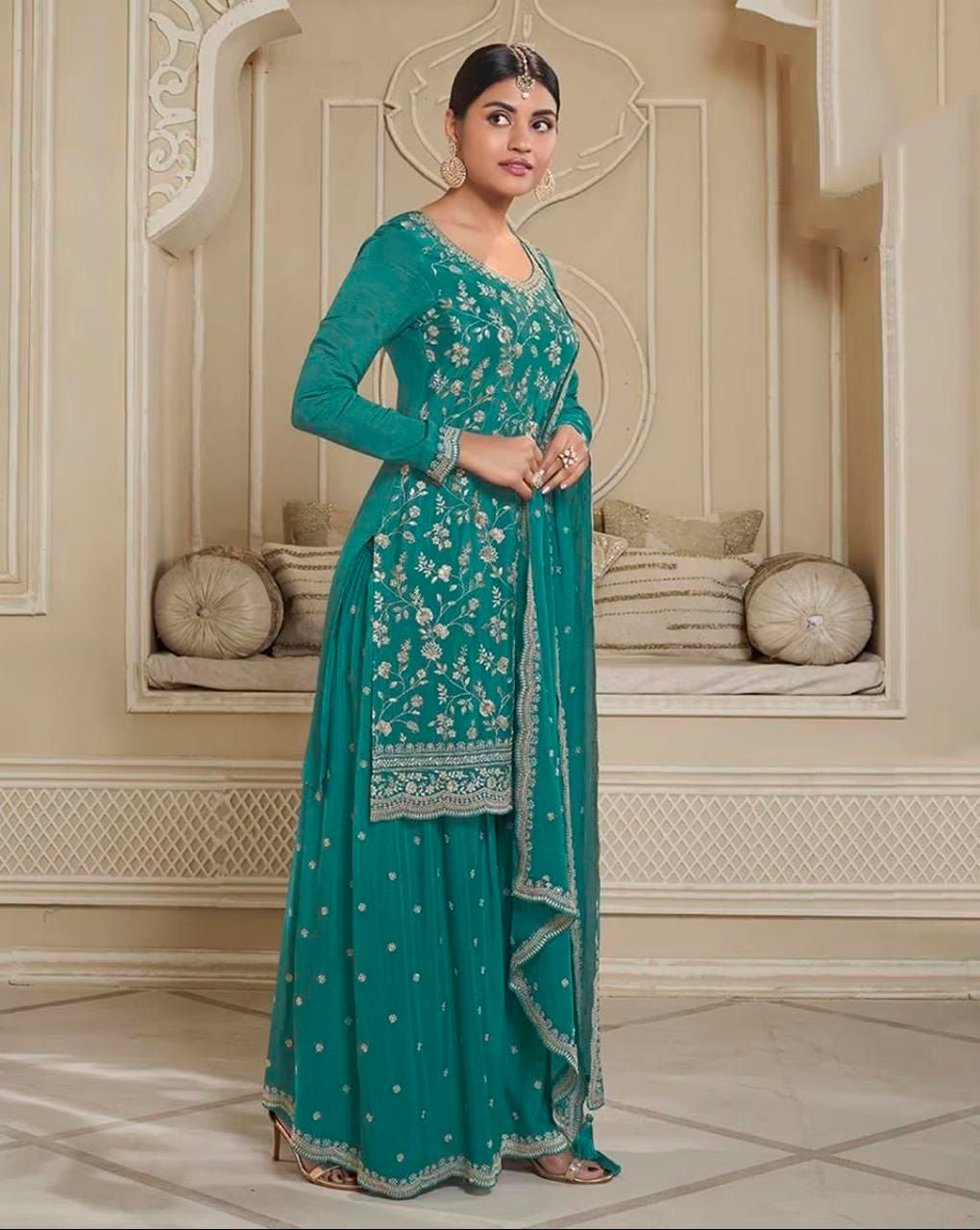 Nakshatra  Rama Green Party wear Sharara suit