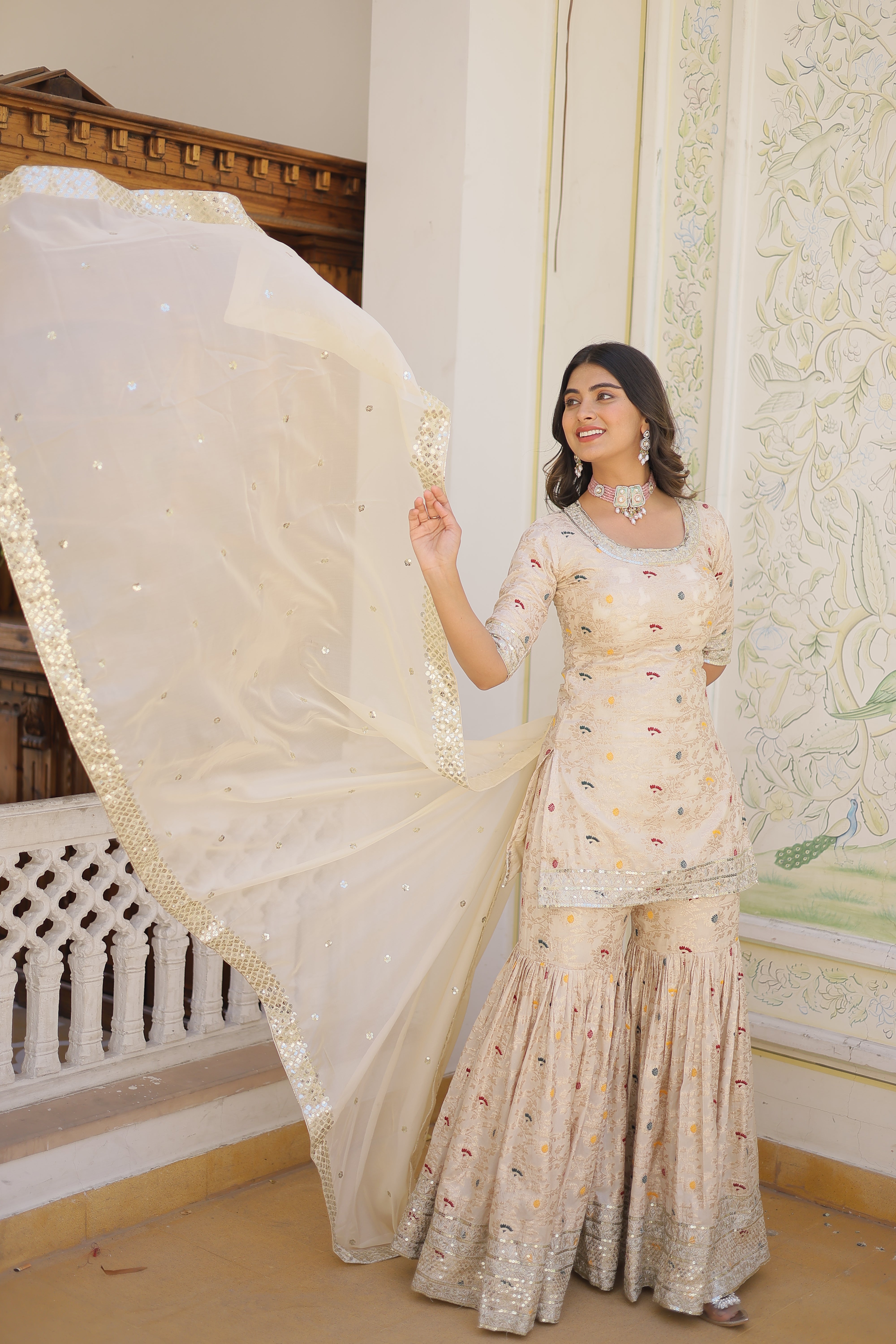 Nakshatra Readymade Cream Gharara suit