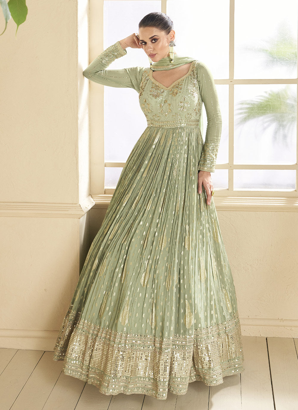 Nakshatra Olive Green Georgette Anarkali suit