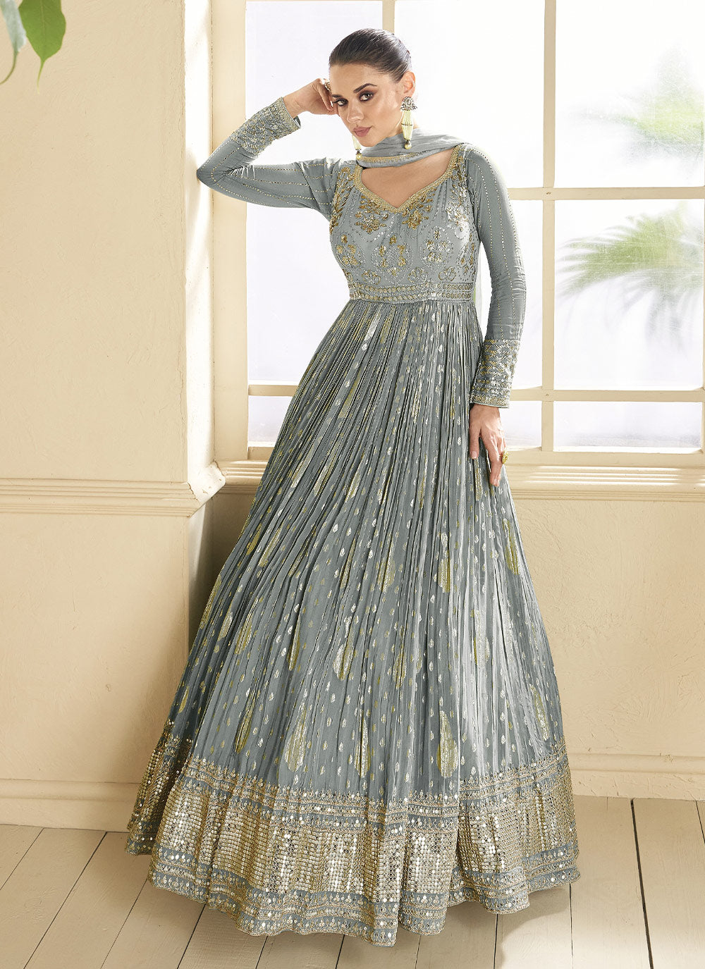 Nakshatra Gorgeous Grey Georgette Anarkali suit