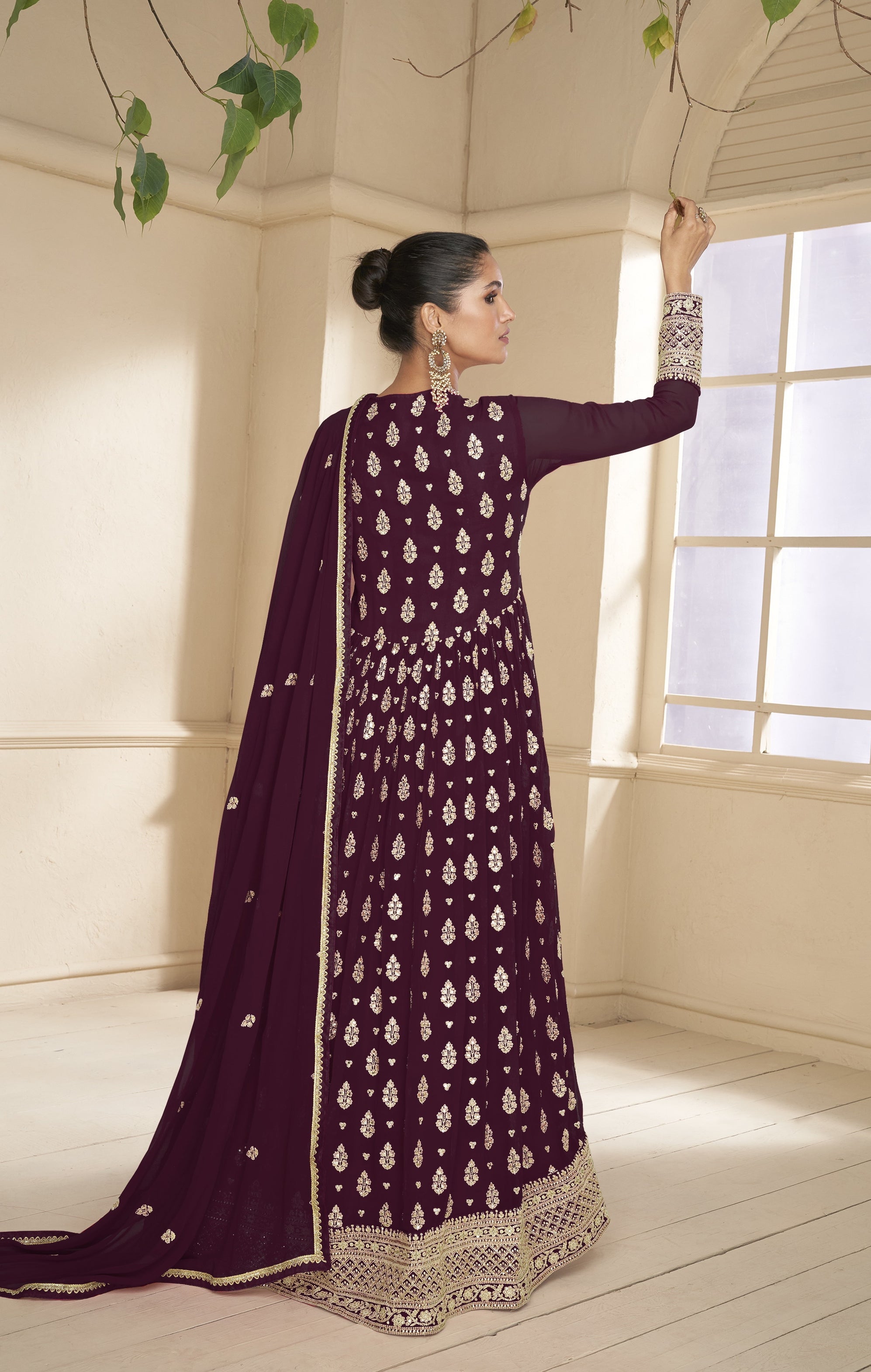 Nakshatra Wine Georgette Anarkali suit