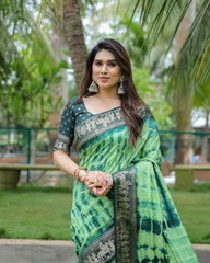 Nakshatra Green Sibori Print Designer saree