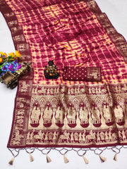 Nakshatra Navy Red Sibori Print Designer saree