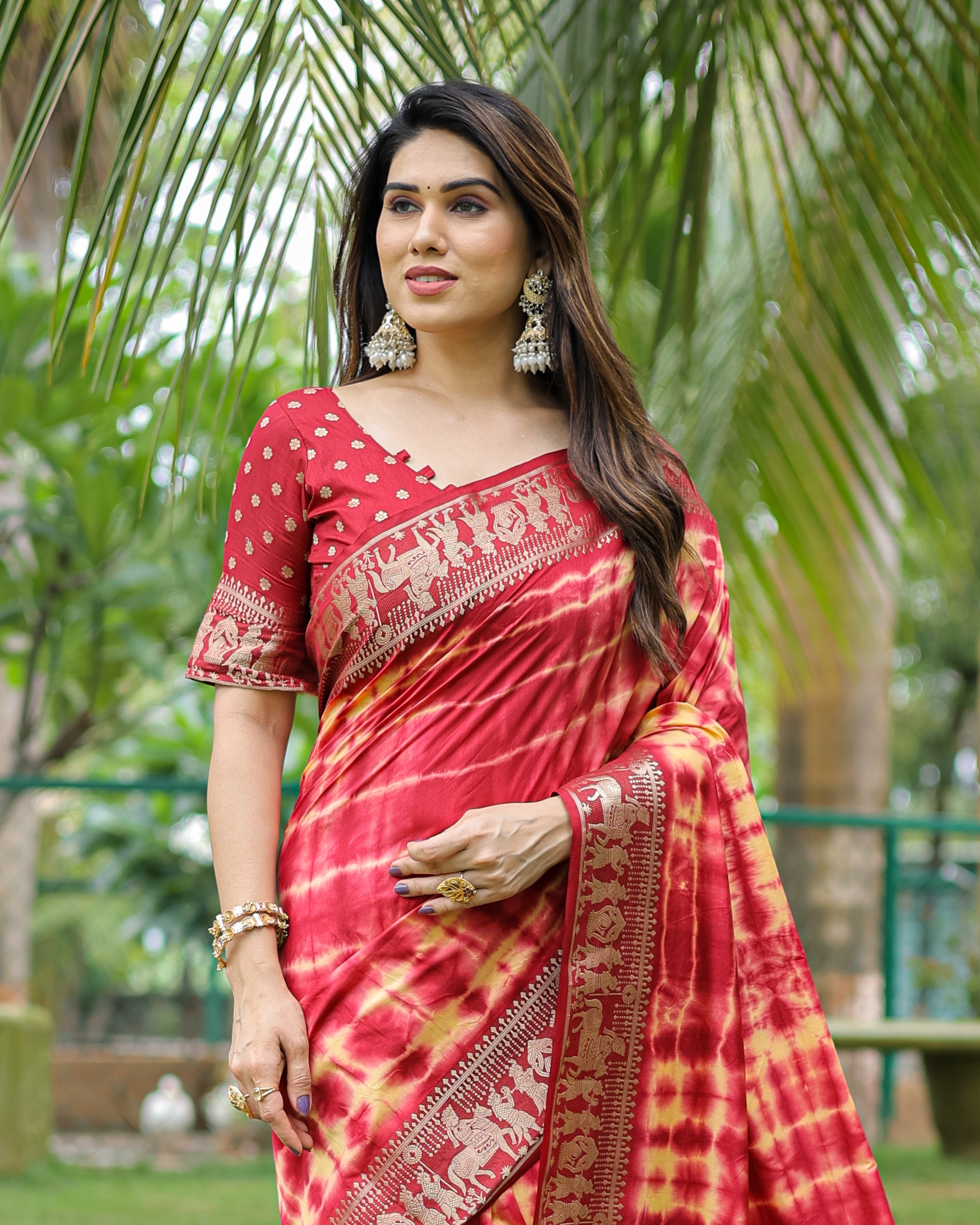 Nakshatra Navy Red Sibori Print Designer saree