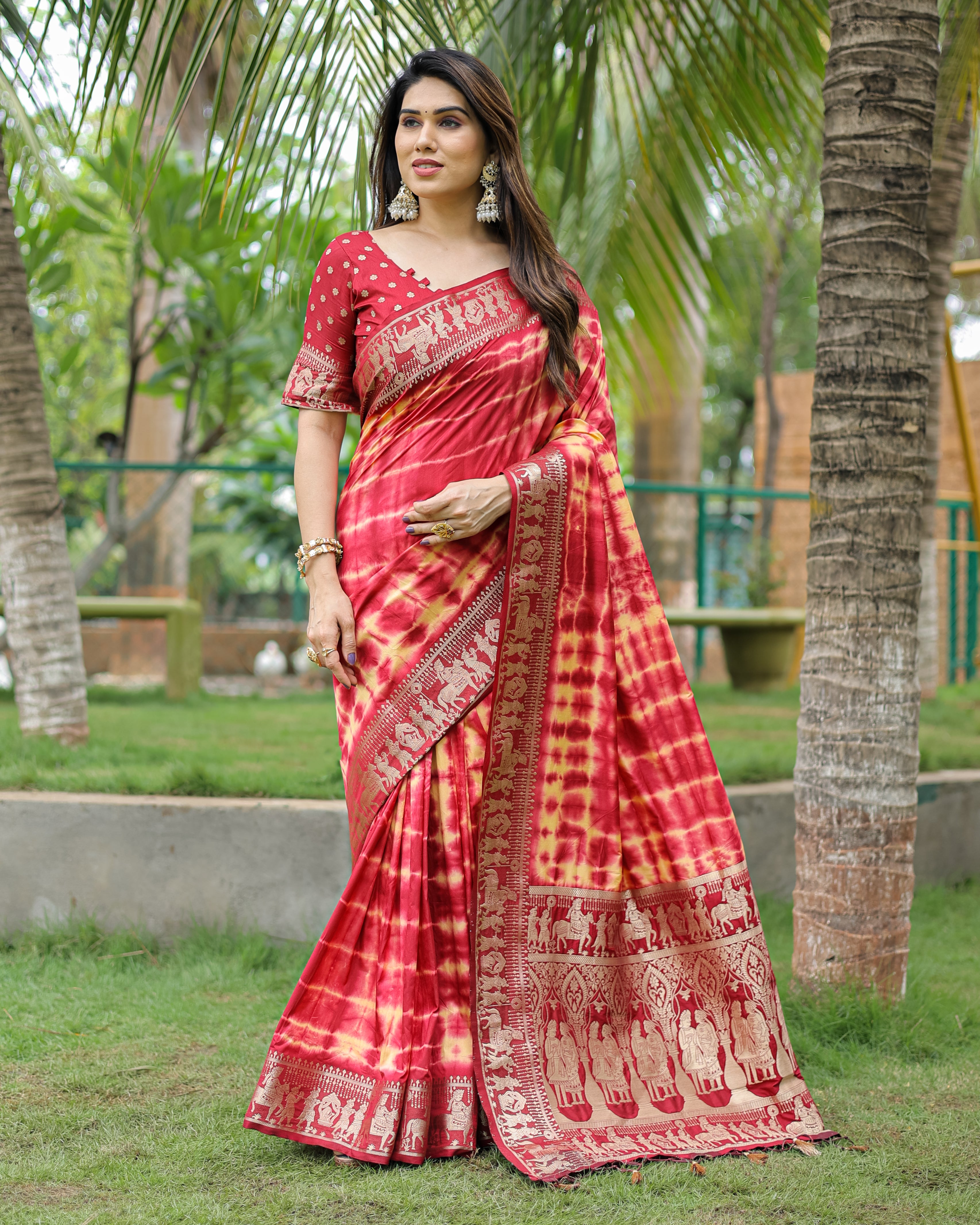 Nakshatra Navy Red Sibori Print Designer saree