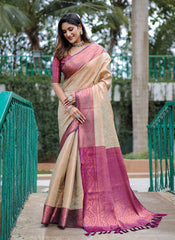 Nakshatra Beige Kanjivaram silk saree