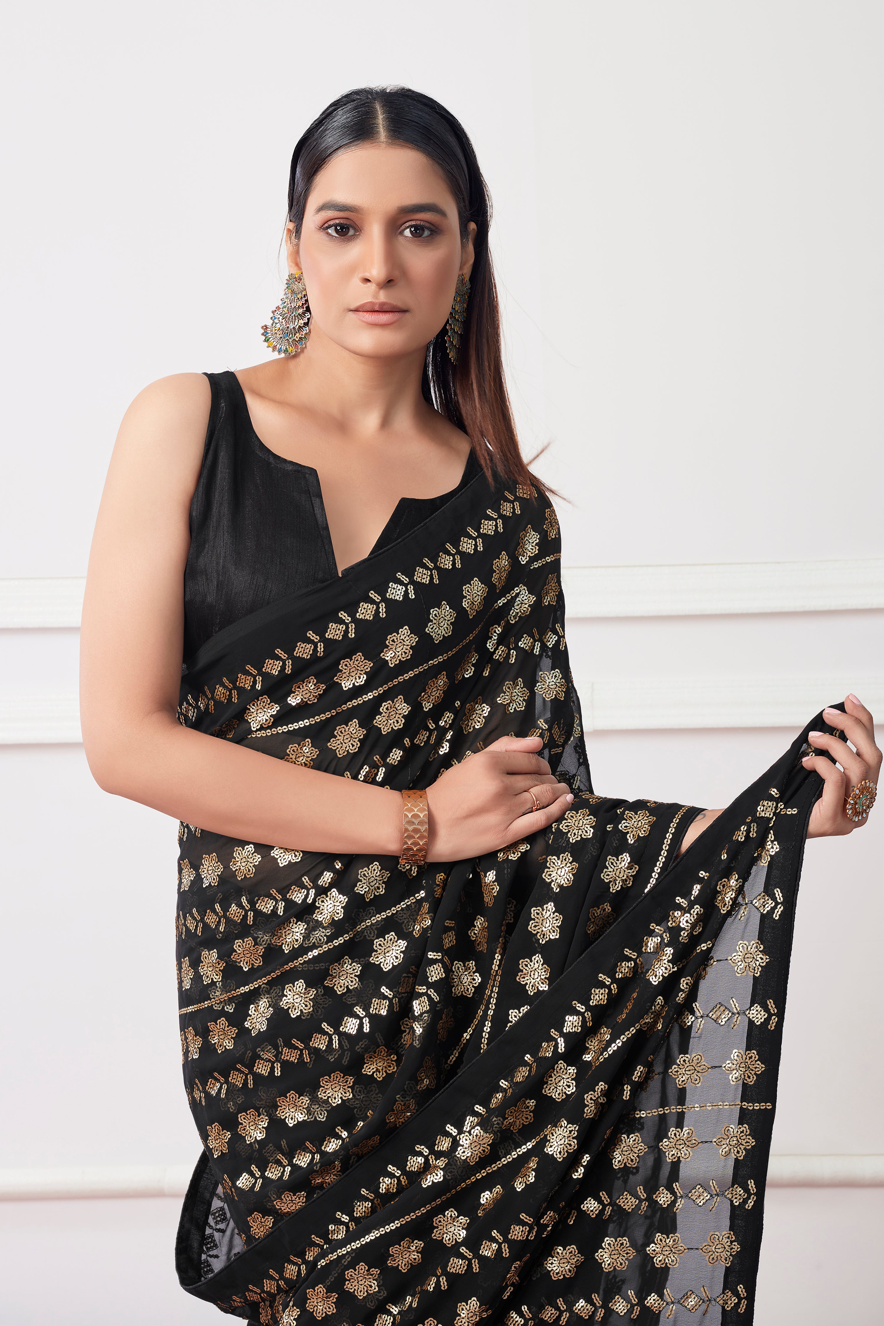 Nakshatra Black Embroidery Saree