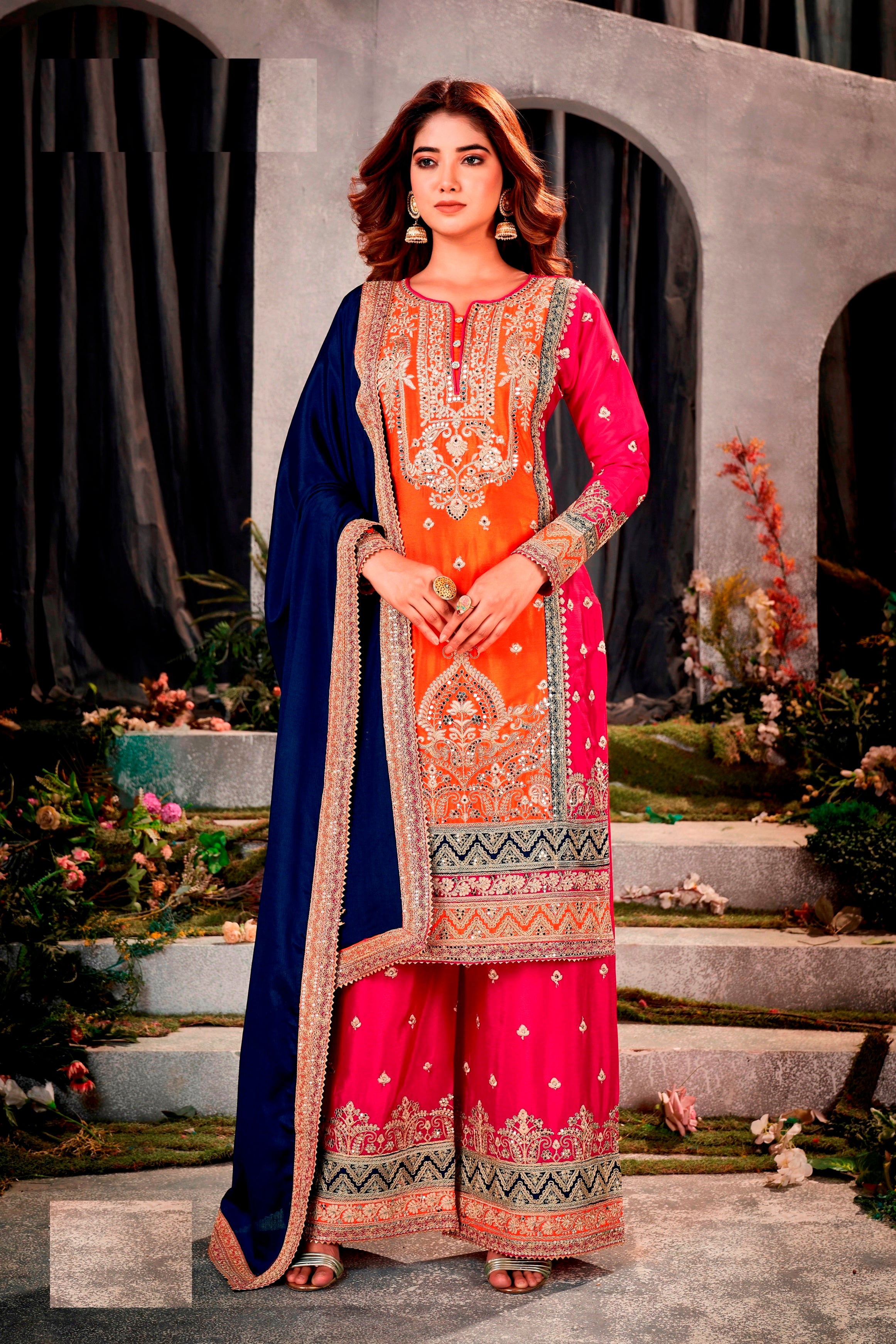 Nakshatra Orange Red  Party wear Pakistani salwar suit