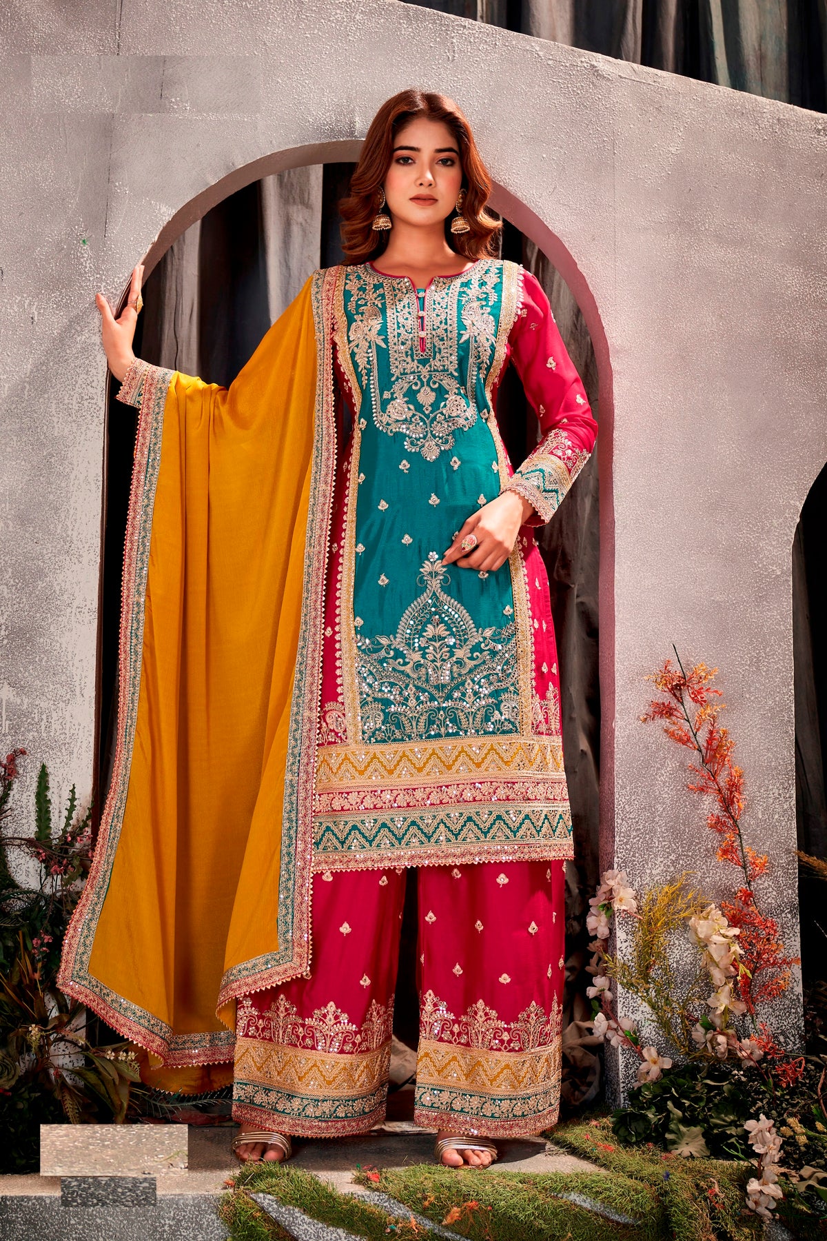 Nakshatra Green- Red Party wear Pakistani salwar suit