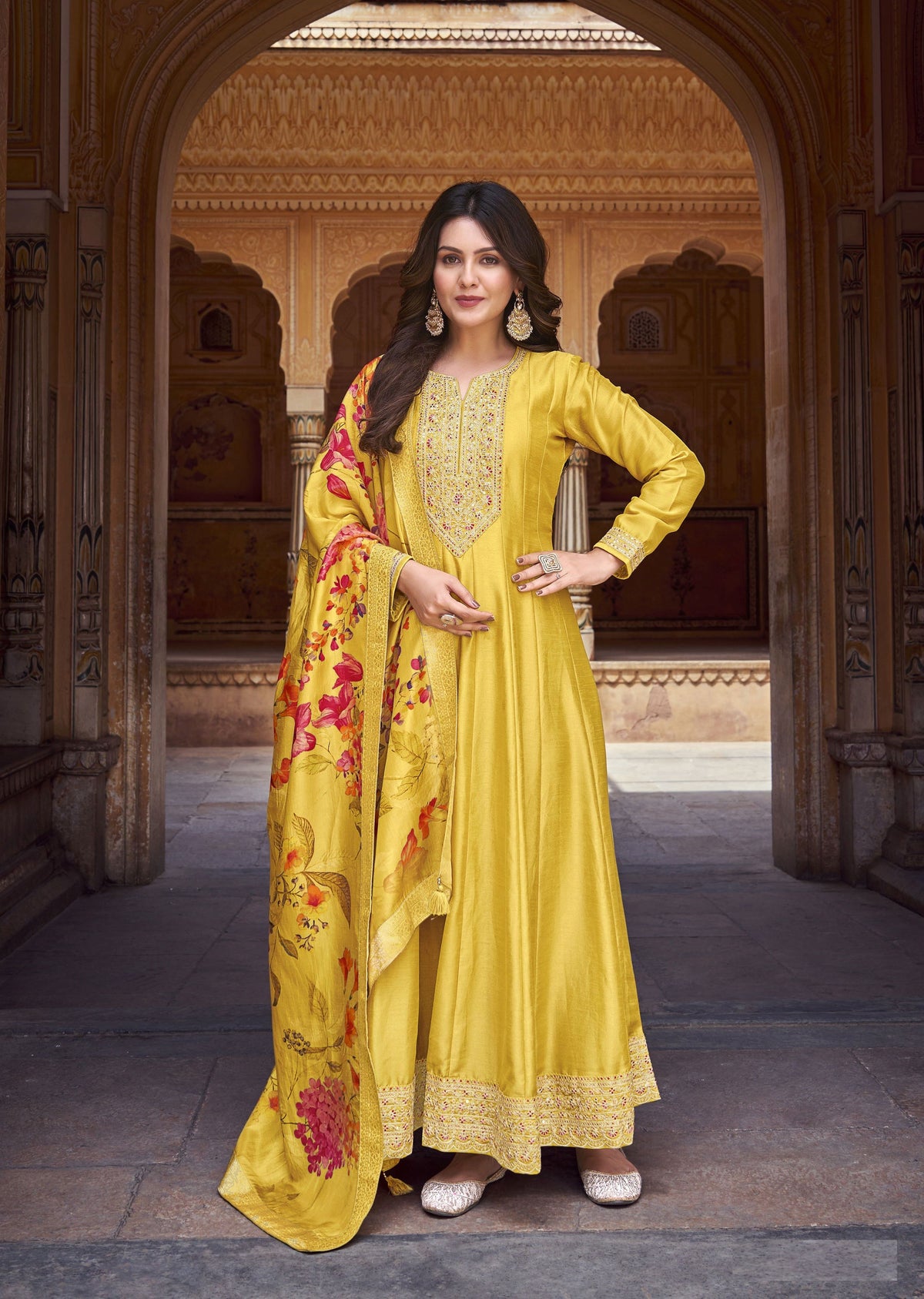 Nakshatra Yellow silk  Anarkali suit