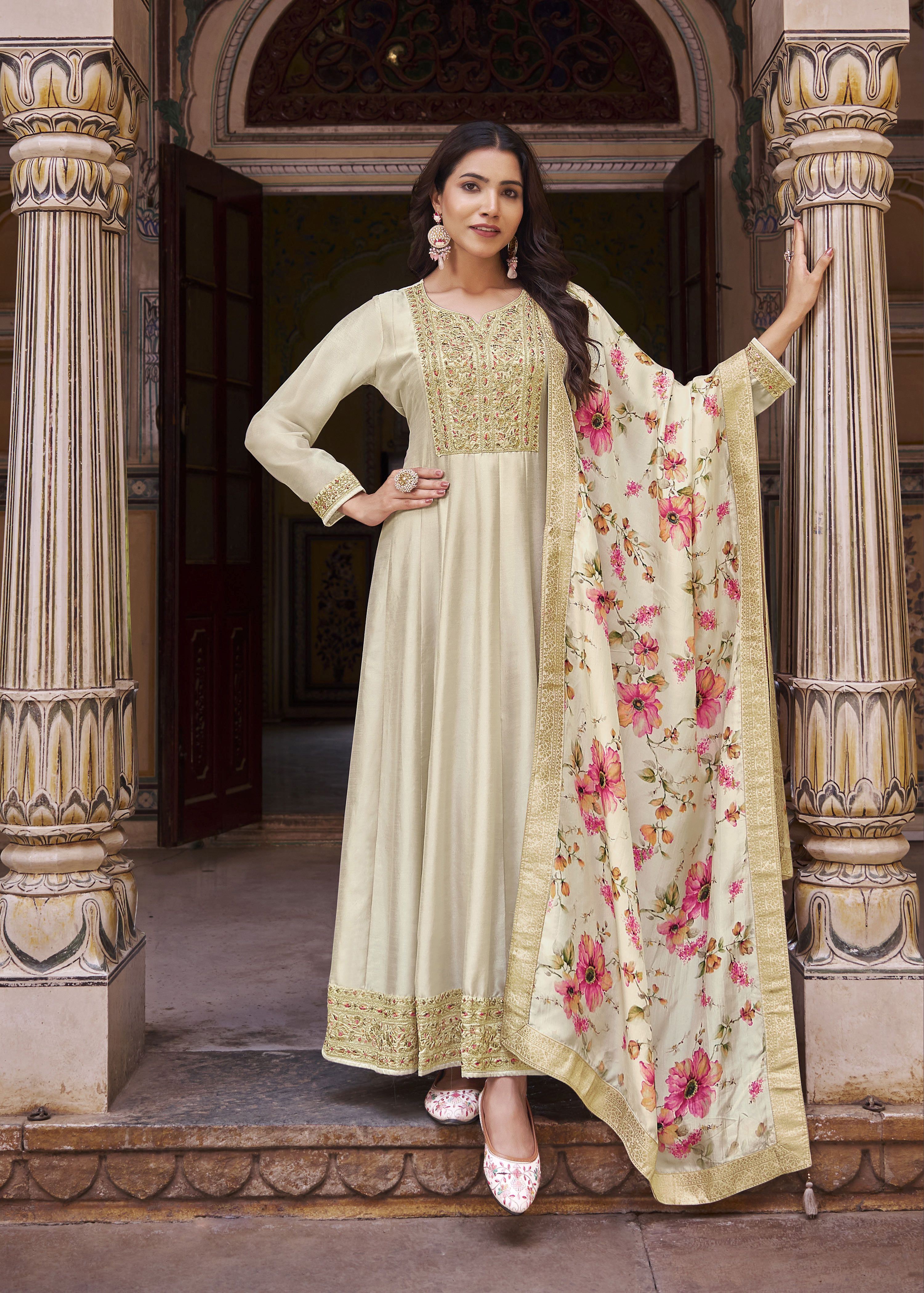 Nakshatra Cream silk  Anarkali suit