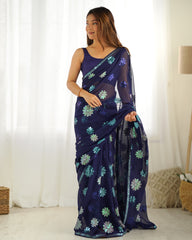 Nakshatra Navy Blue sequinned saree