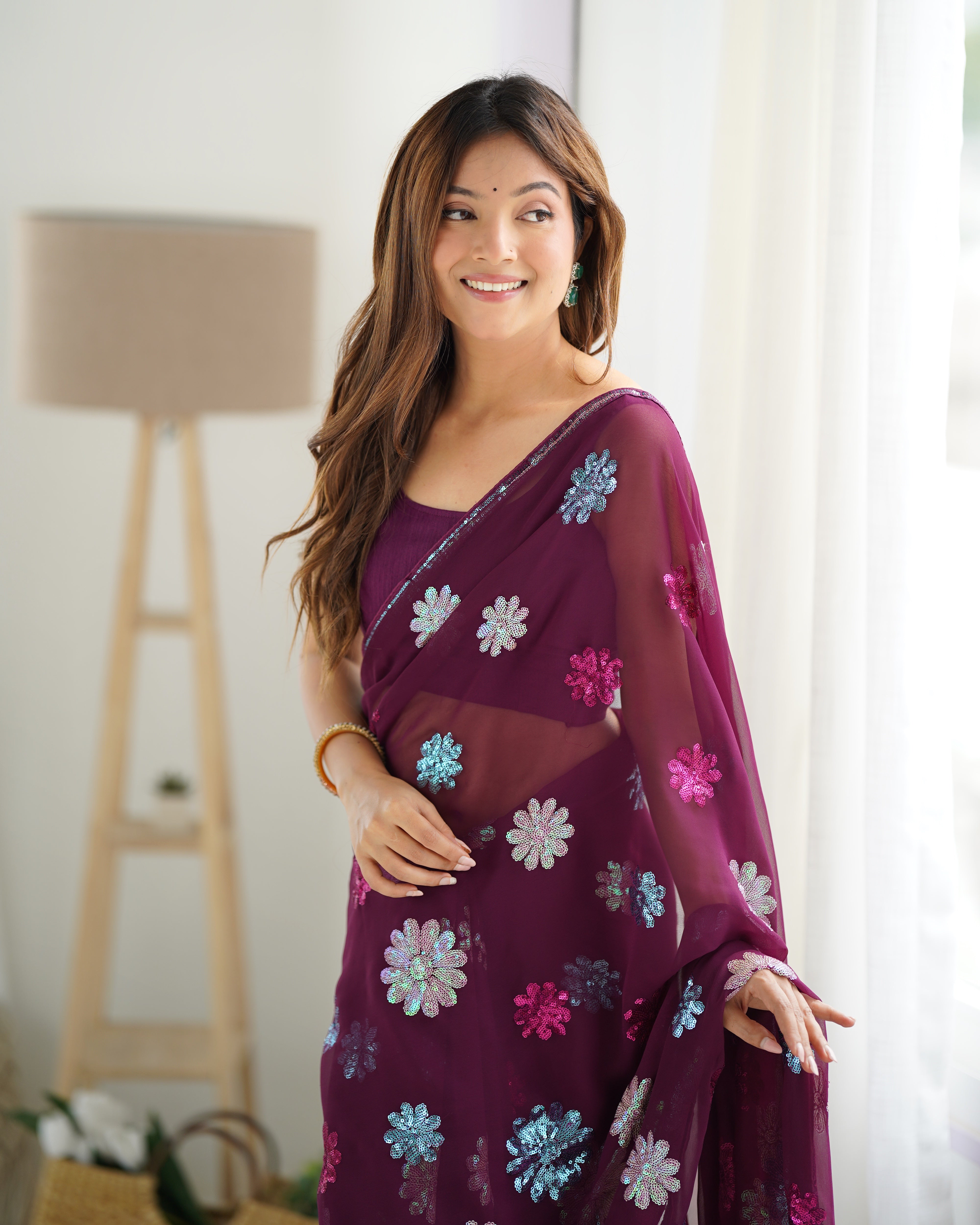 Nakshatra Wine sequinned saree