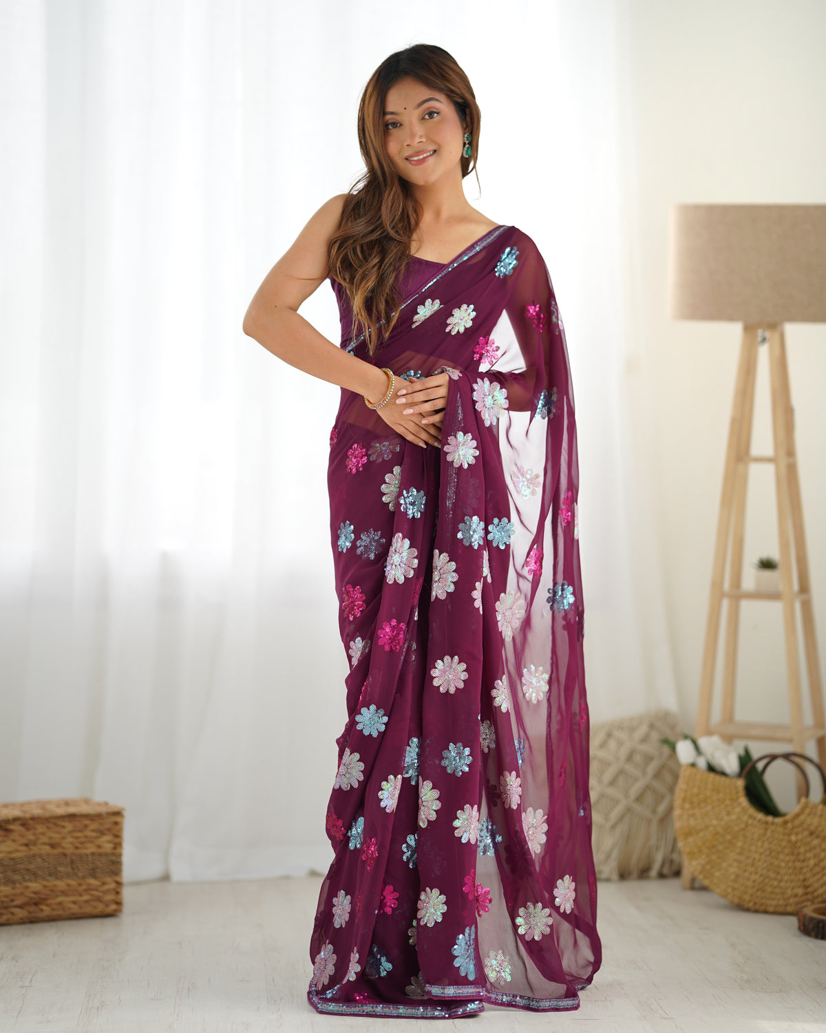 Nakshatra Wine sequinned saree