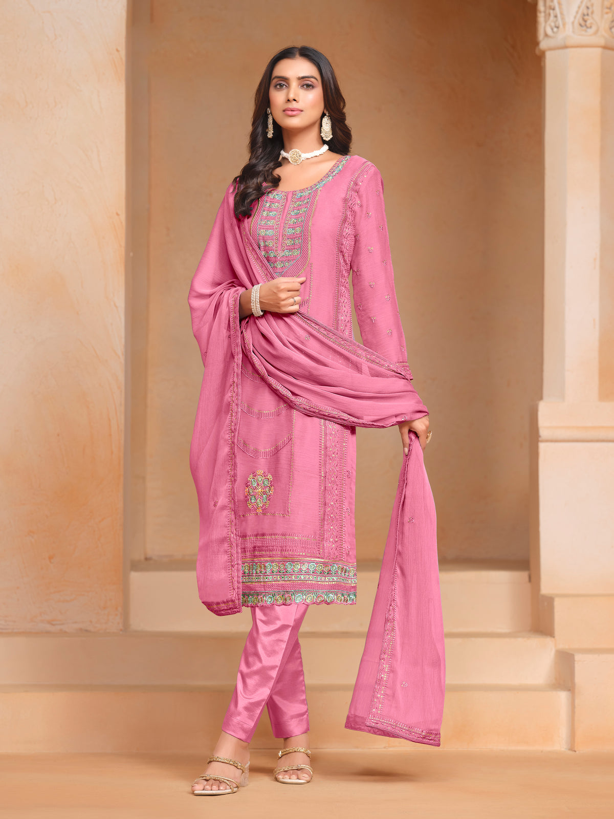 Nakshatra Pink Embroided Organza Suit
