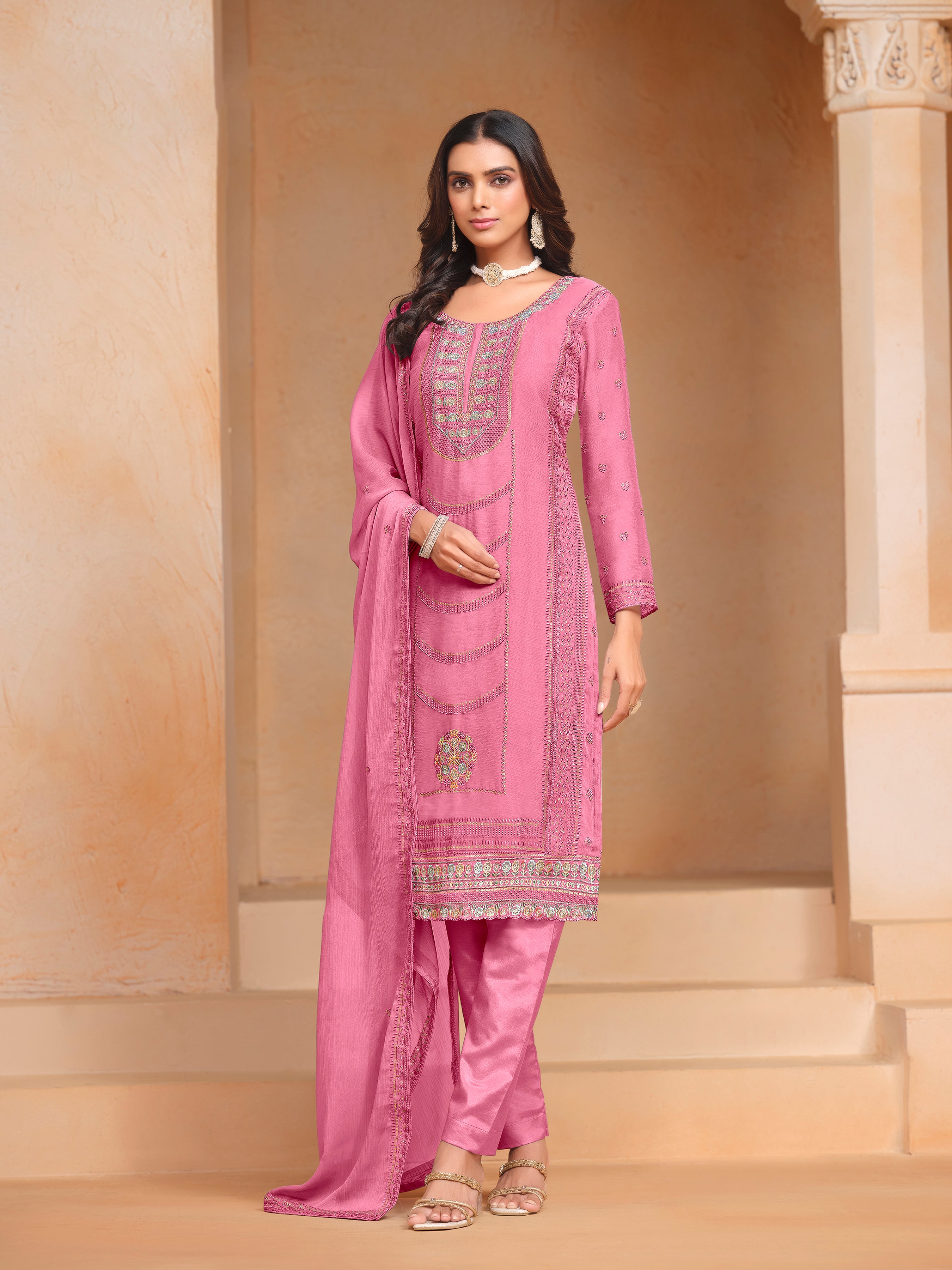 Nakshatra Pink Embroided Organza Suit