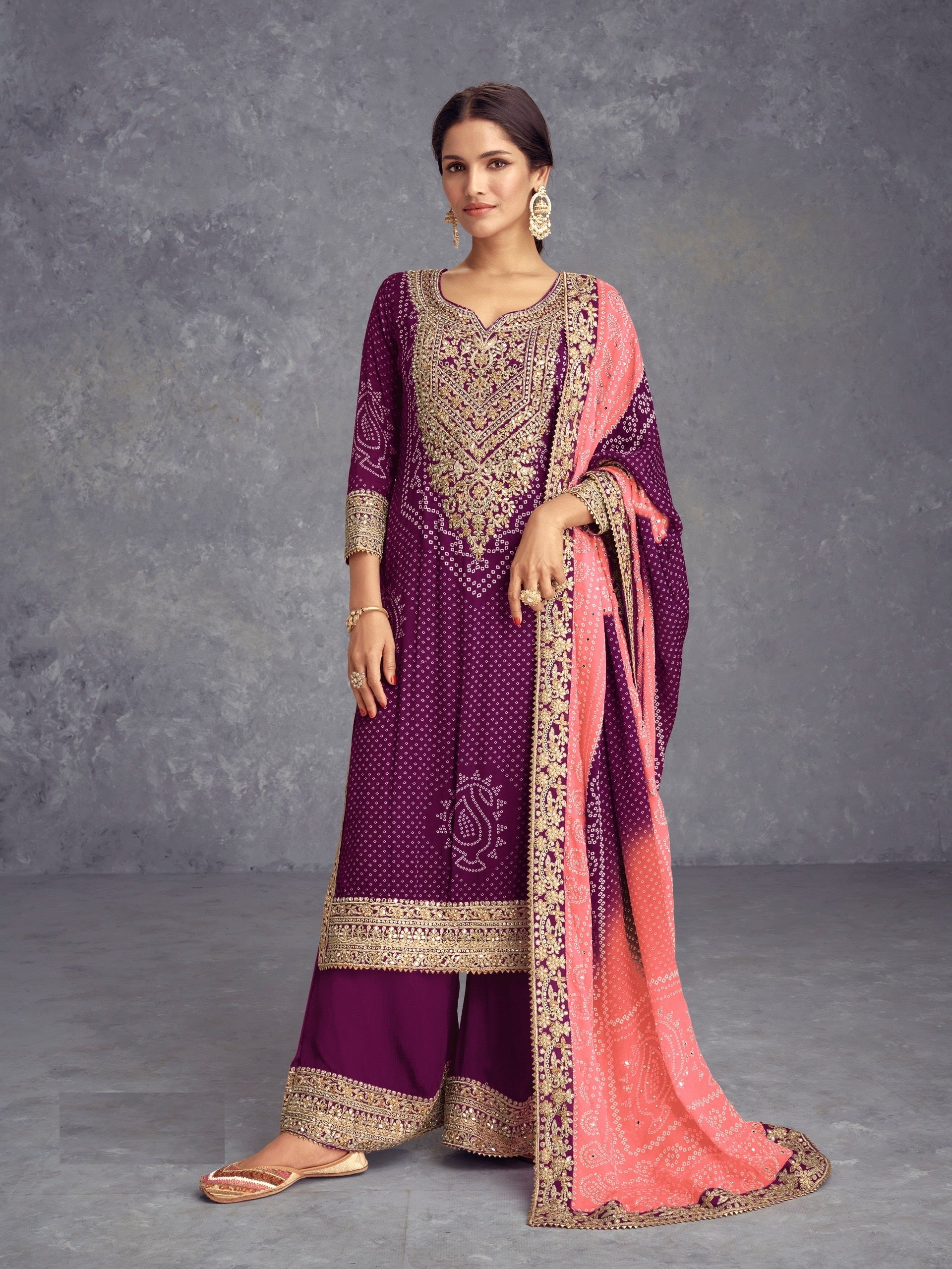 Nakshatra Wine Colored Party wear suit