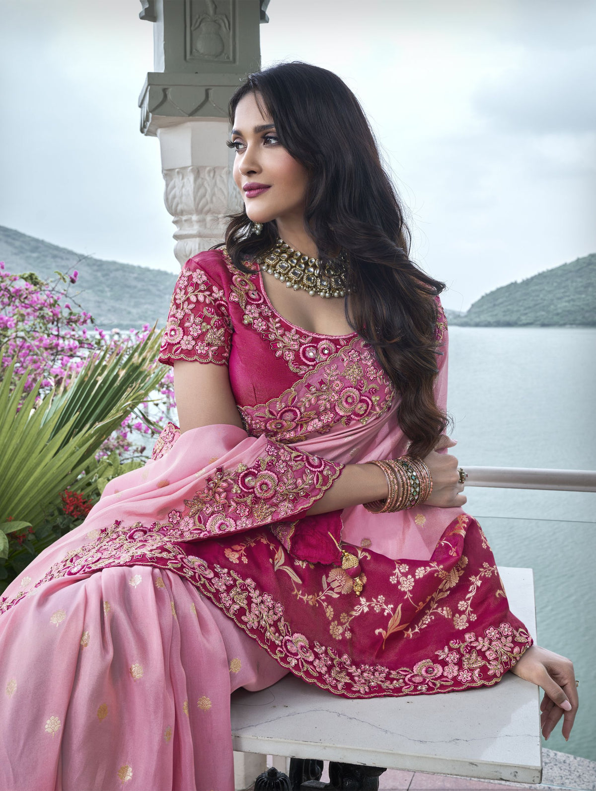Nakshatra Pink Wedding Wear Saree